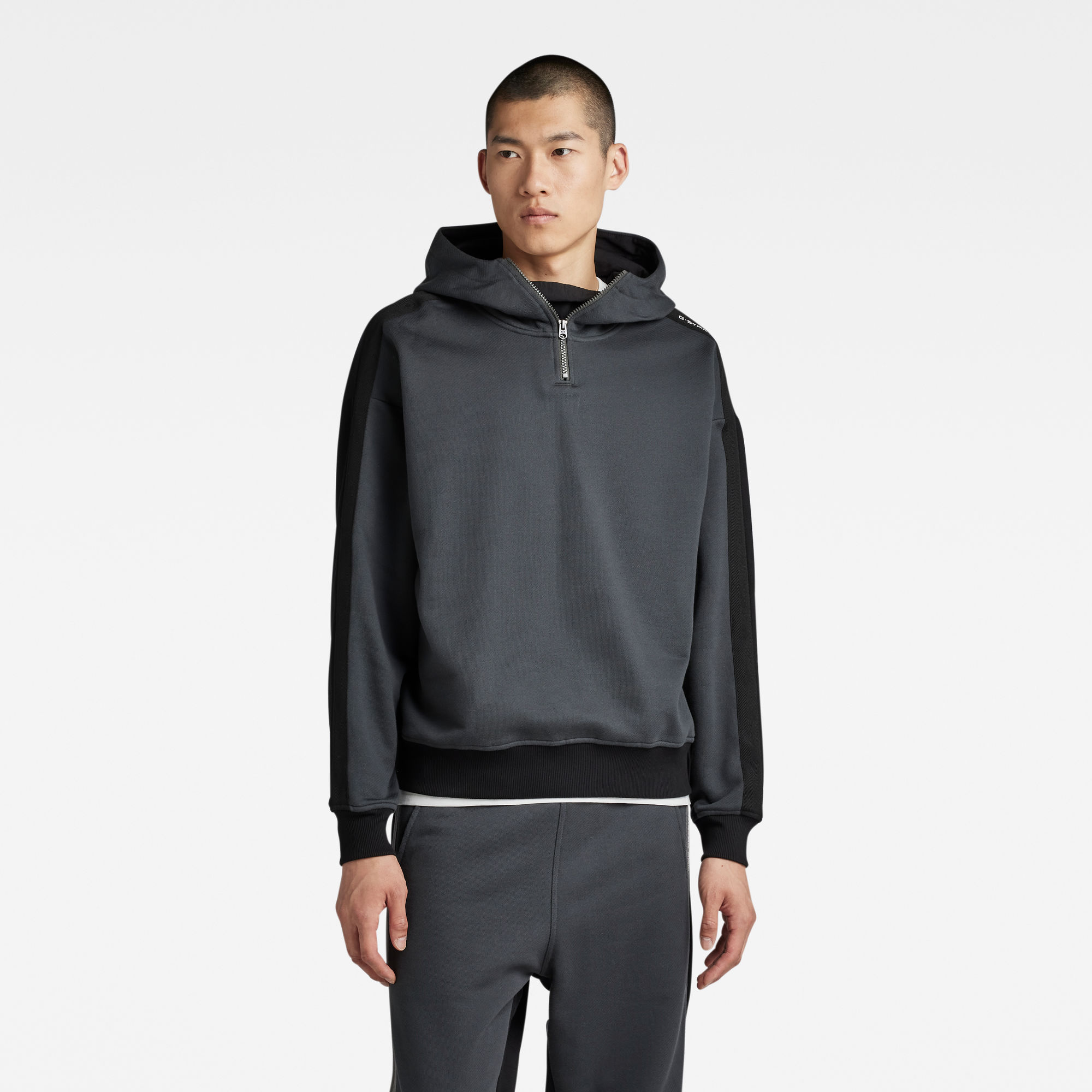 

Tape Color Block Loose Half Zip Hoodie - Multi color - Men