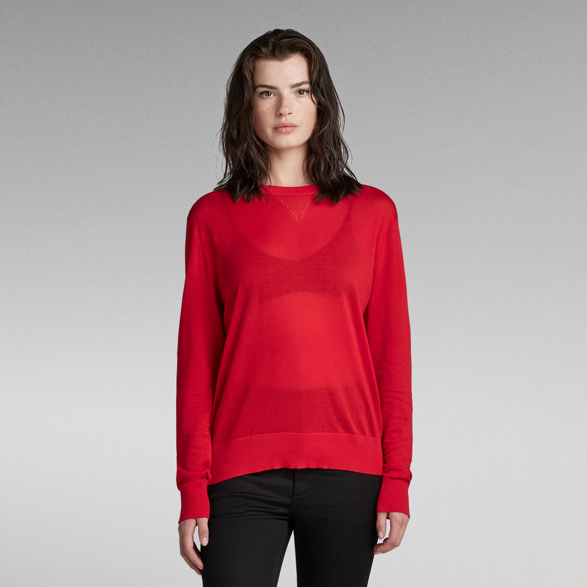 Core Round Neck Knitted Pullover - Rot - Damen