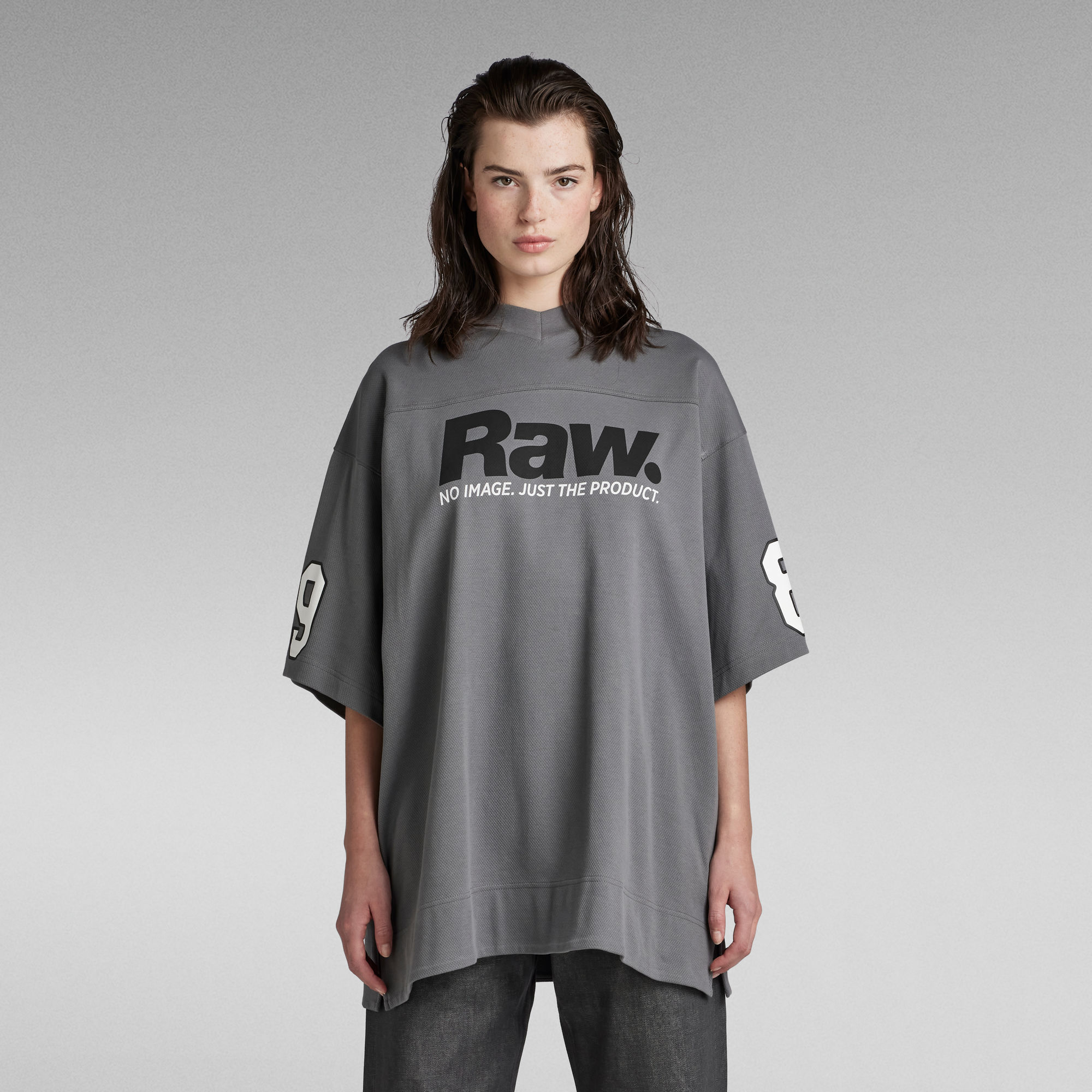 

5XL RAW. Tight Mock V-Neck T-Shirt - Grey - Women