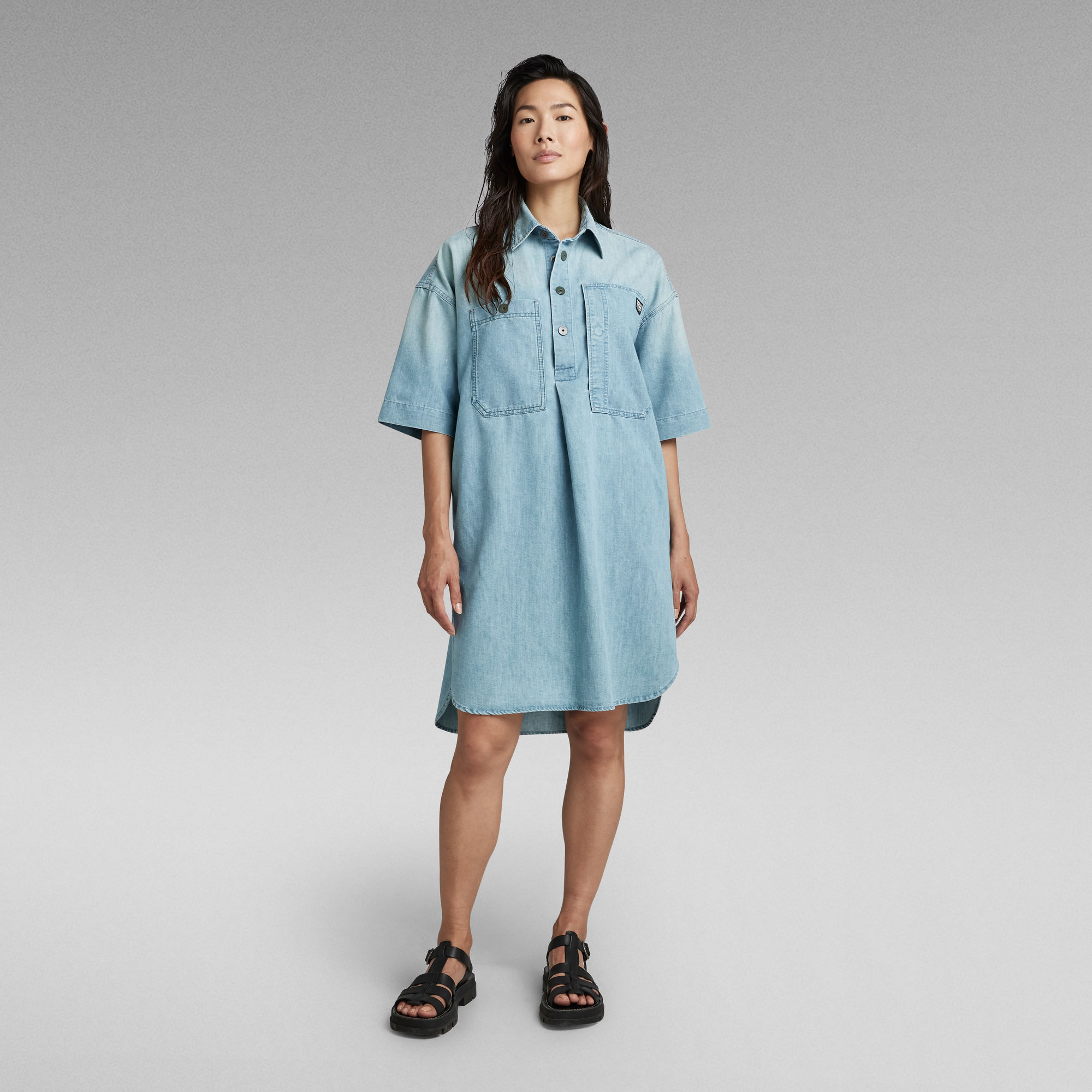 

Premium Denim Shirt Dress - Light blue - Women