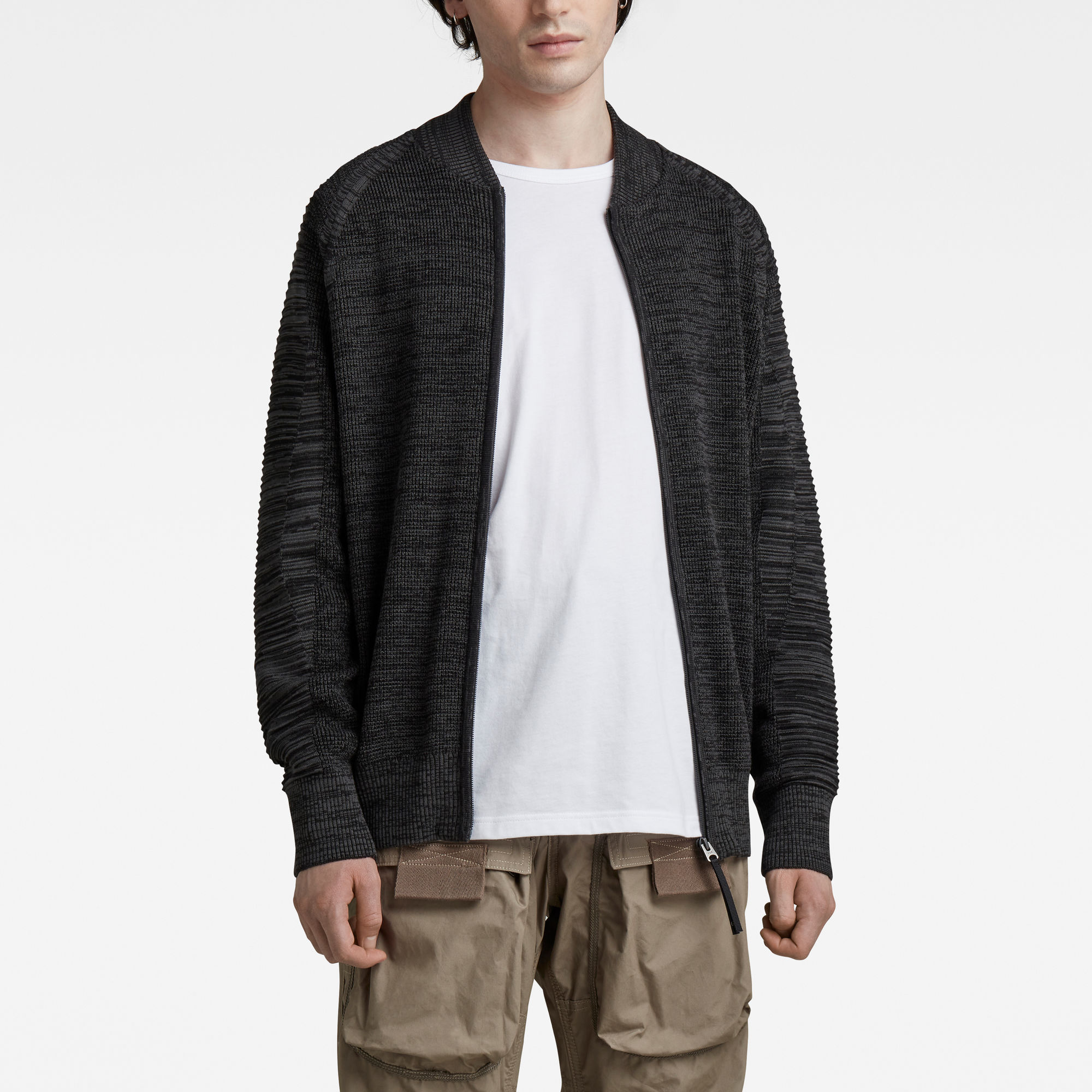 

3D Biker Knitted Zip Through Sweater - Multi color - Men