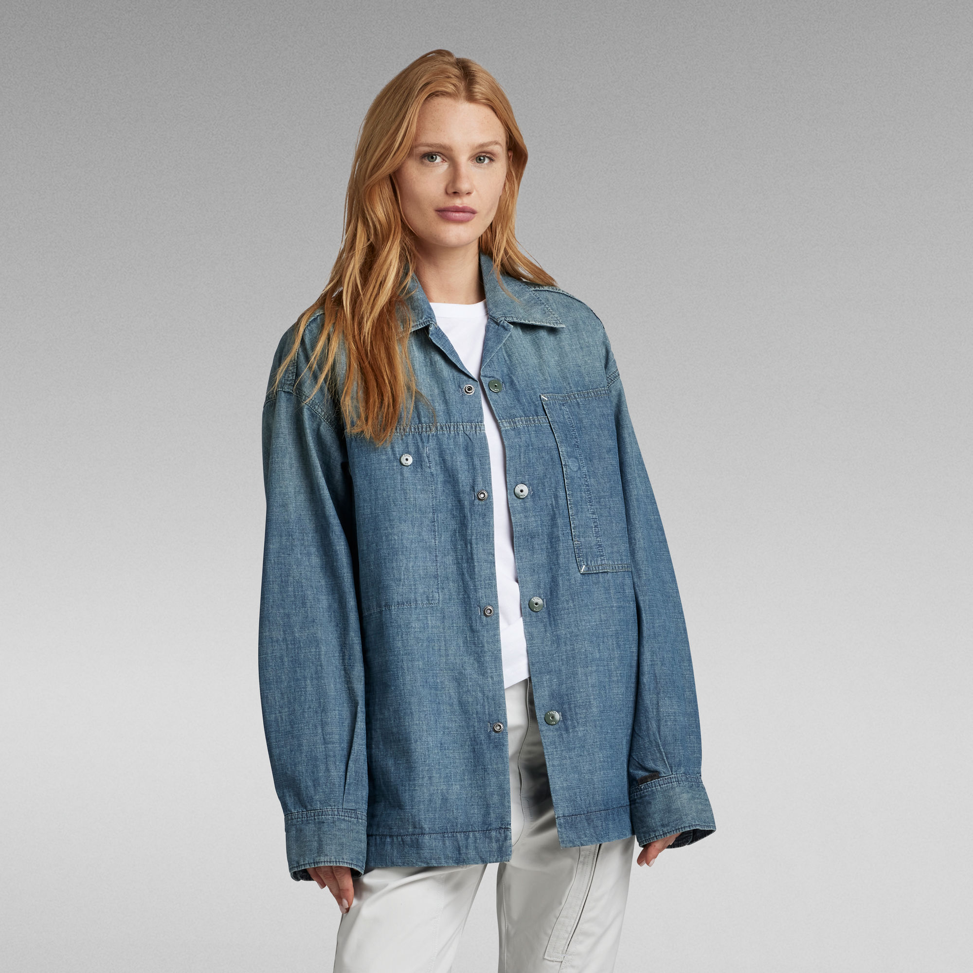 Oversized Loose Hemd - Mittelblau - Damen