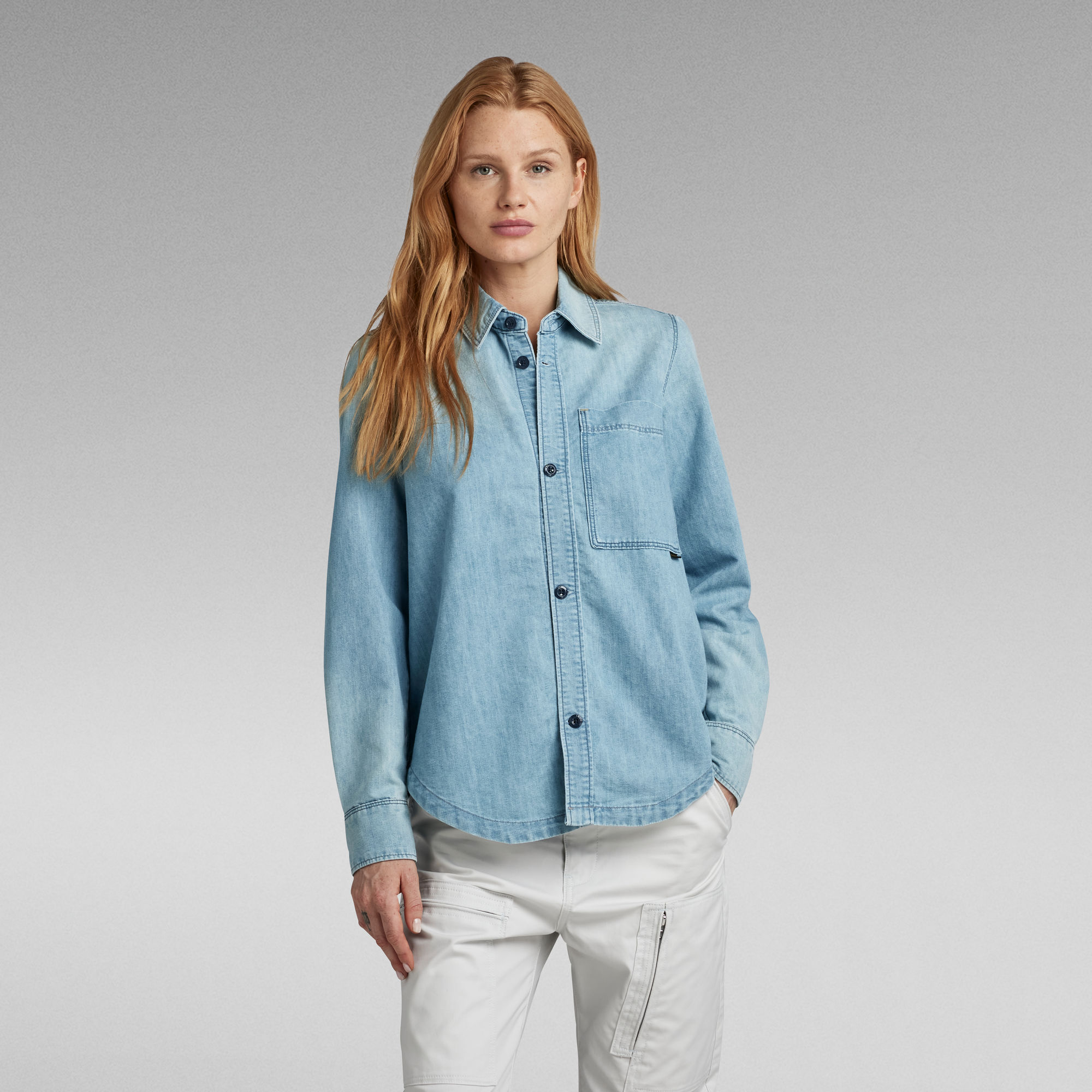 Premium 1-Pocket Hemd - Hellblau - Damen