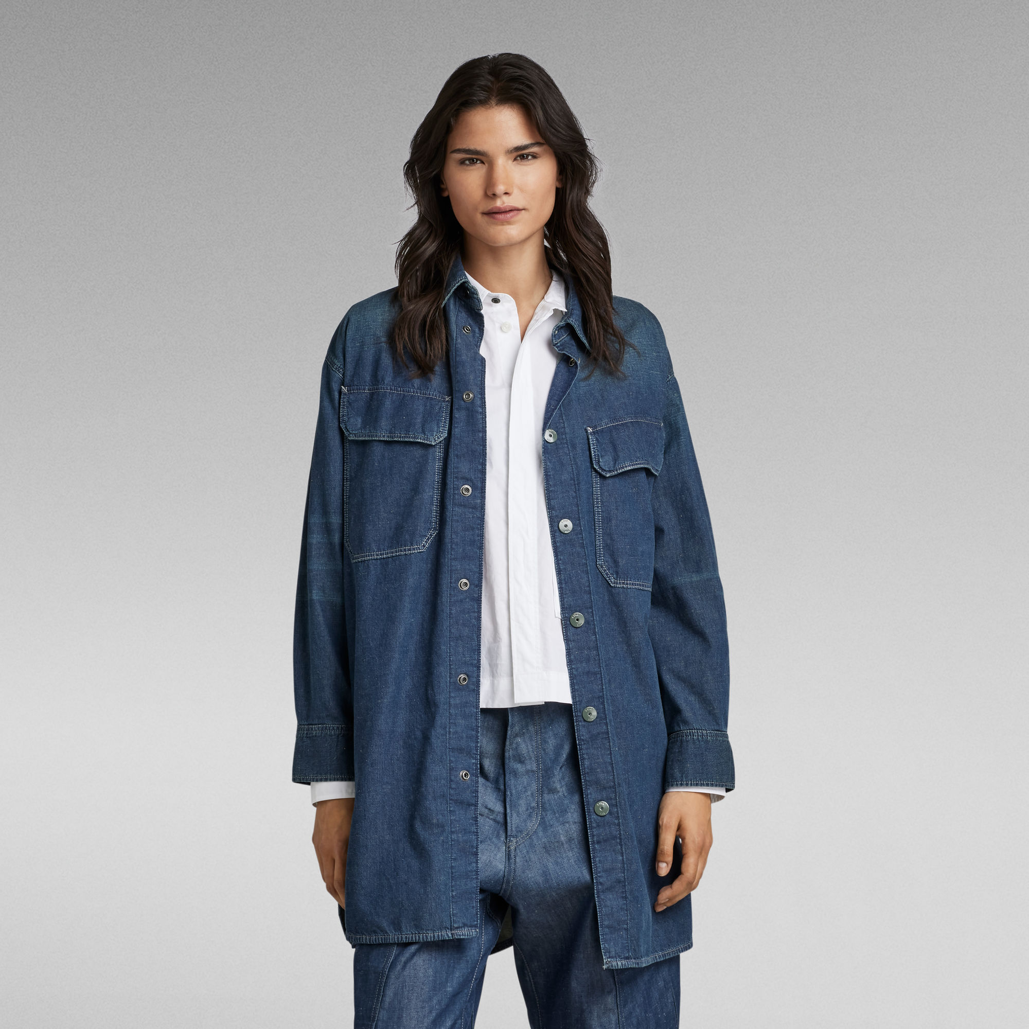 Oversized Flap Pocket Hemd Evergreen - Mittelblau - Damen