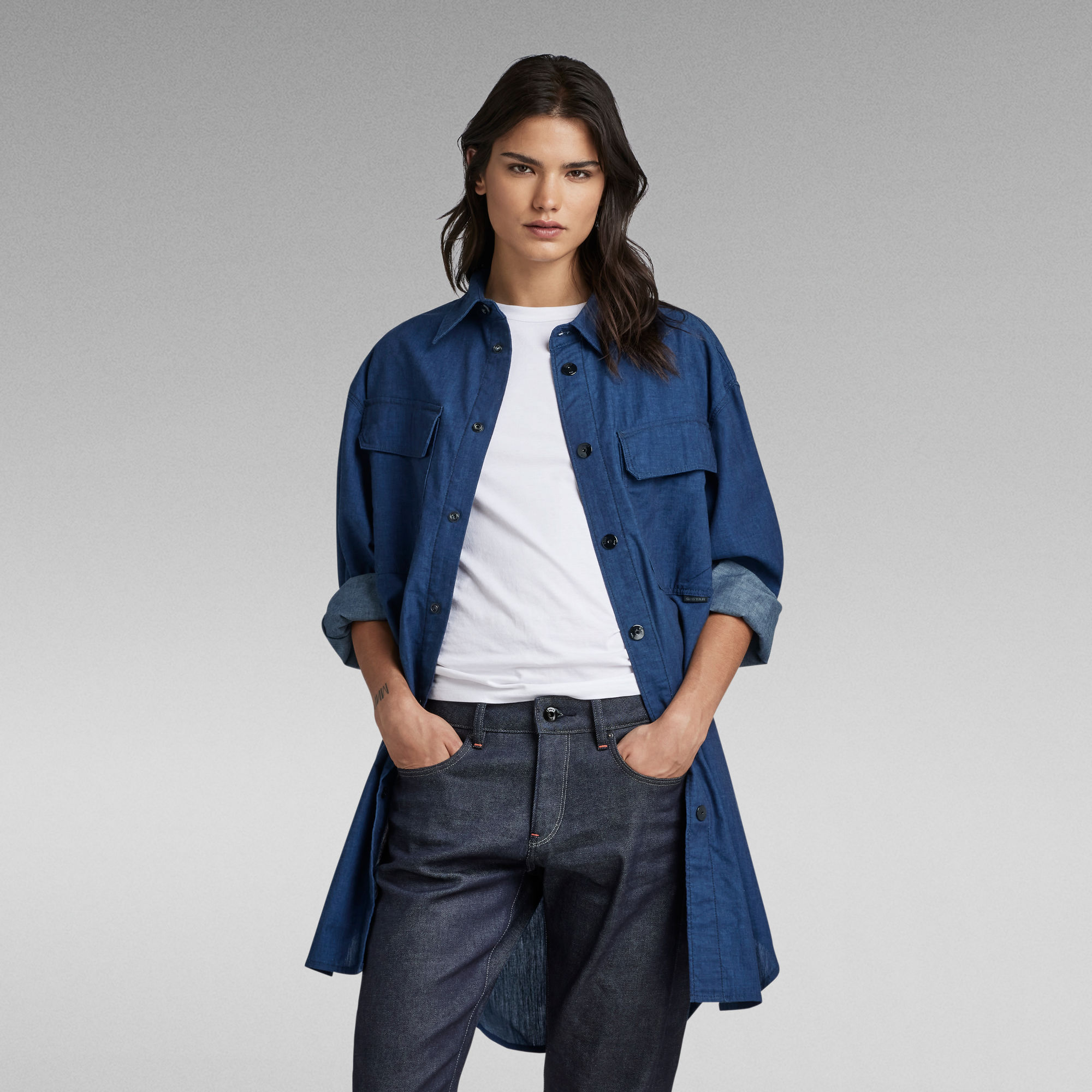 

Oversized Flap Pocket Shirt Evergreen - Dark blue - Women