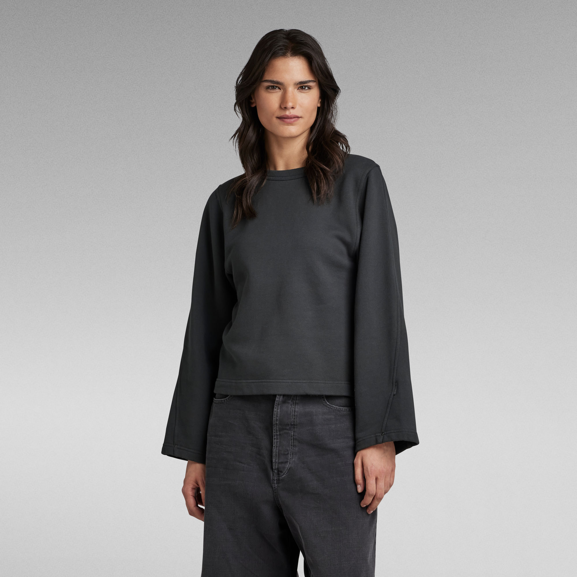 

Adjustable Sleeve Cropped Sweater - Grijs - Dames