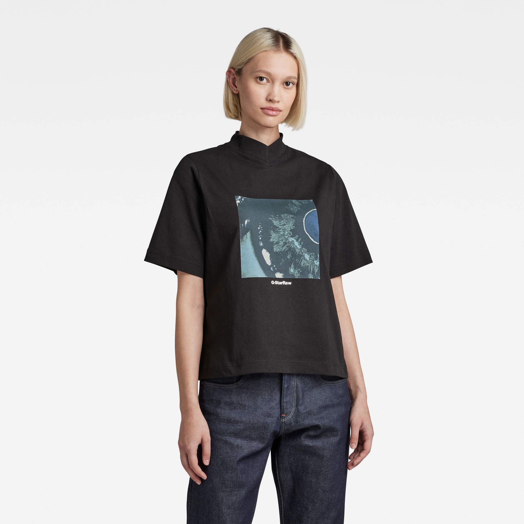 

V-Hals T-Shirt Eye Dye Boxy Mock - Zwart - Dames
