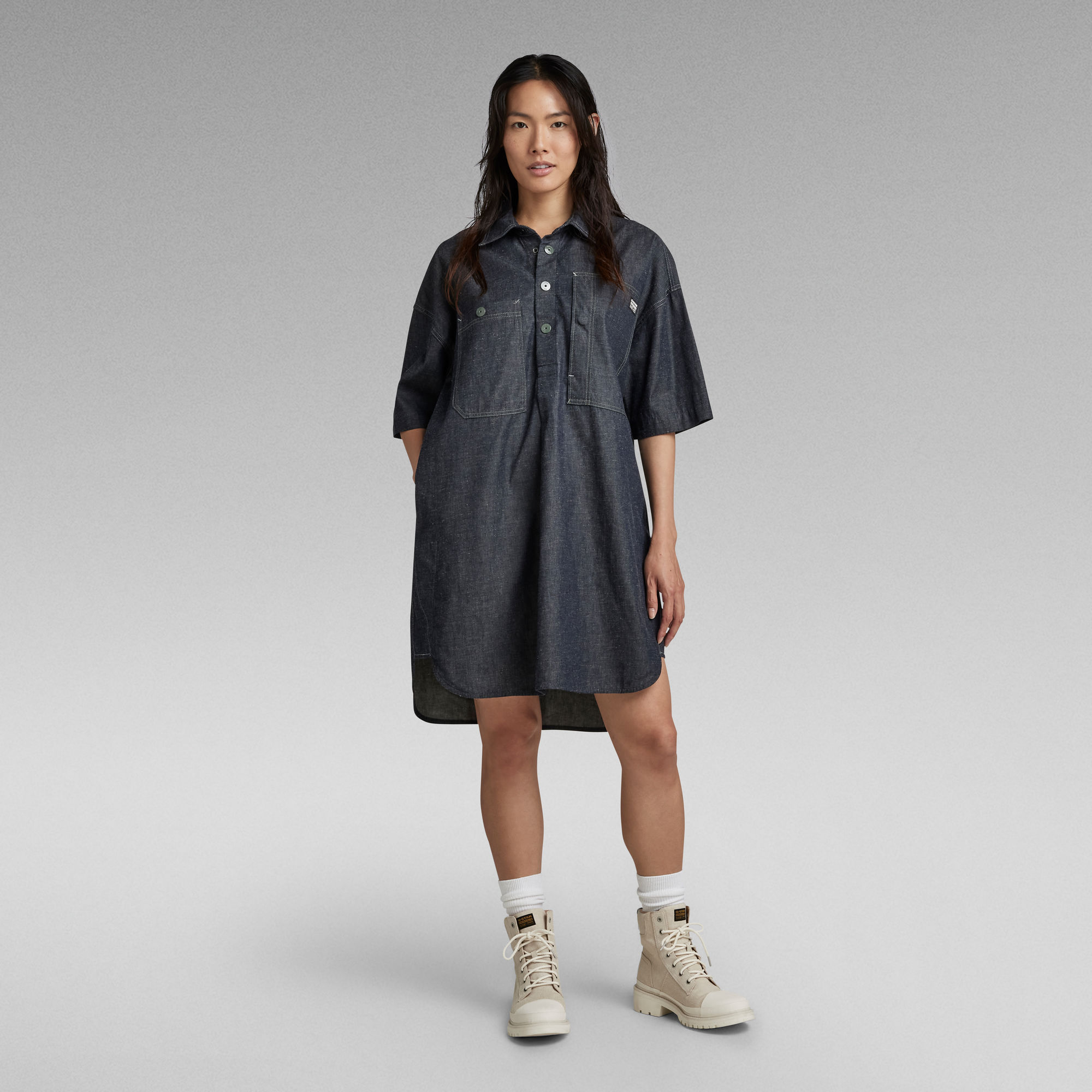 

Denim Shirt Dress - Dark blue - Women