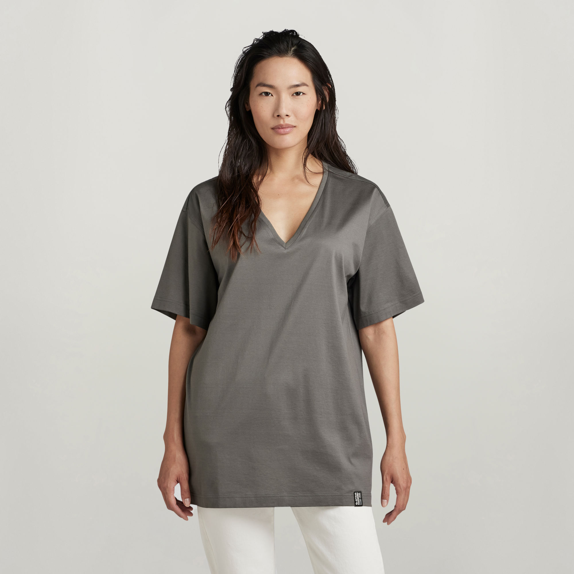 

Essential Loose Deep V-Neck T-Shirt - Grey - Women