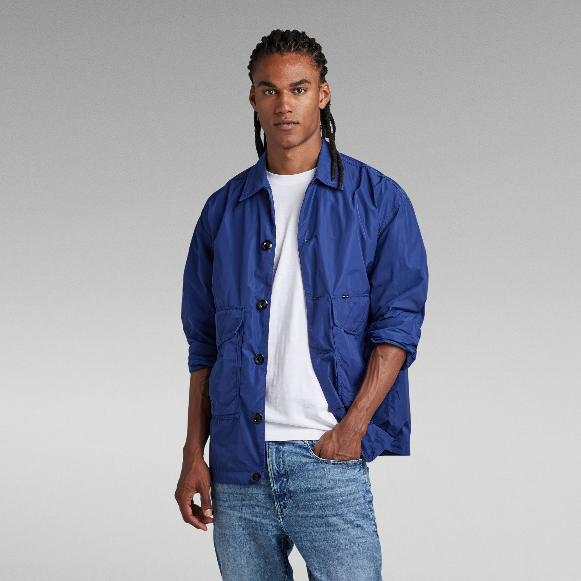 

Oversized Camp Overshirt - Midden blauw - Heren