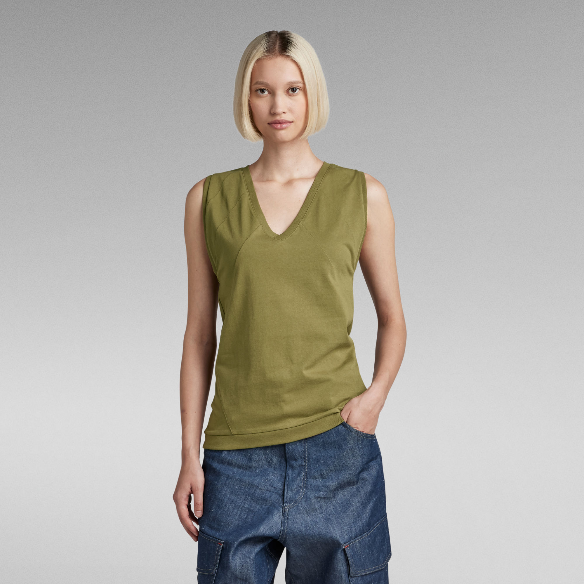 

V-Neck Cut & Sewn Top - Green - Women