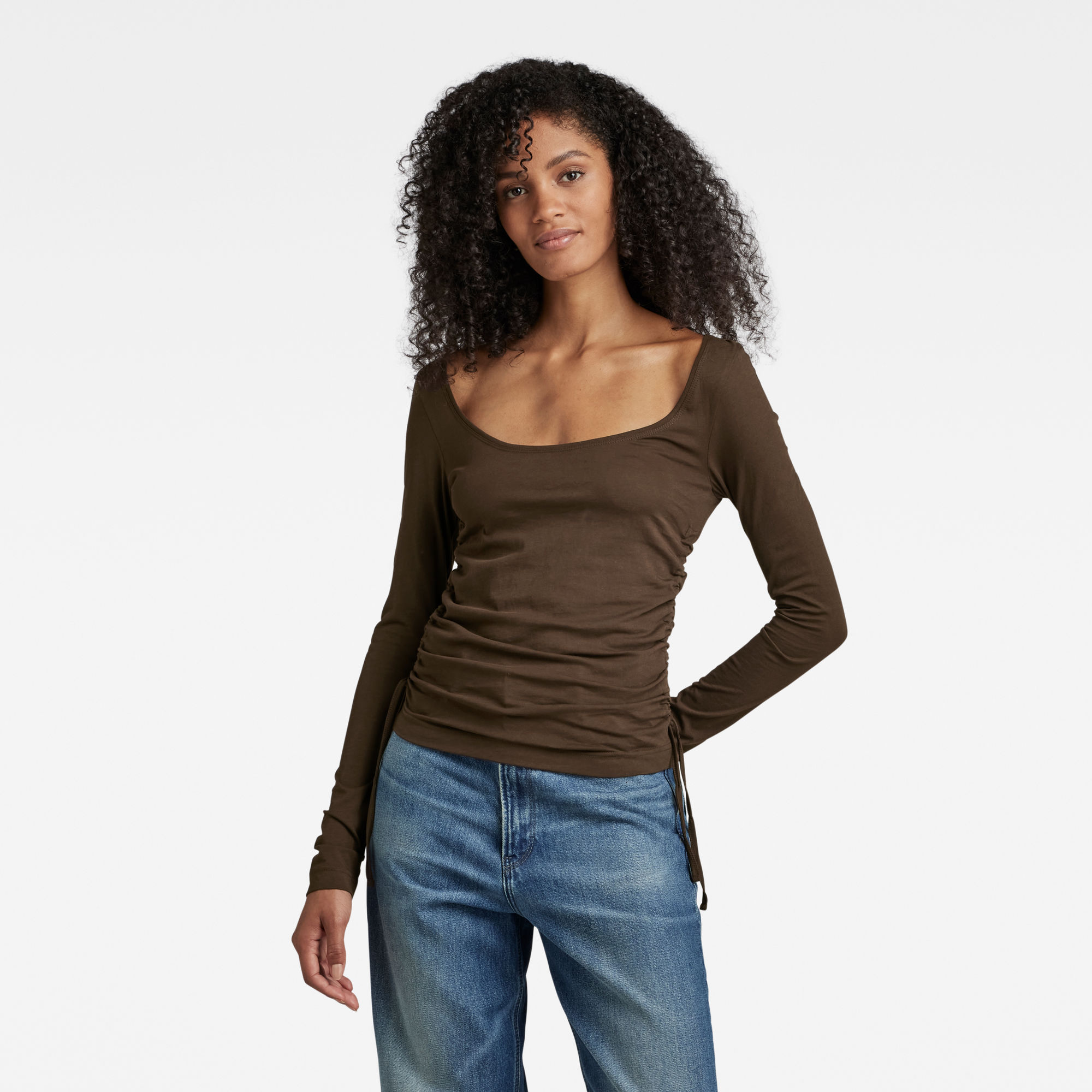 

Adjustable Slim Deep Scoop Top - Brown - Women