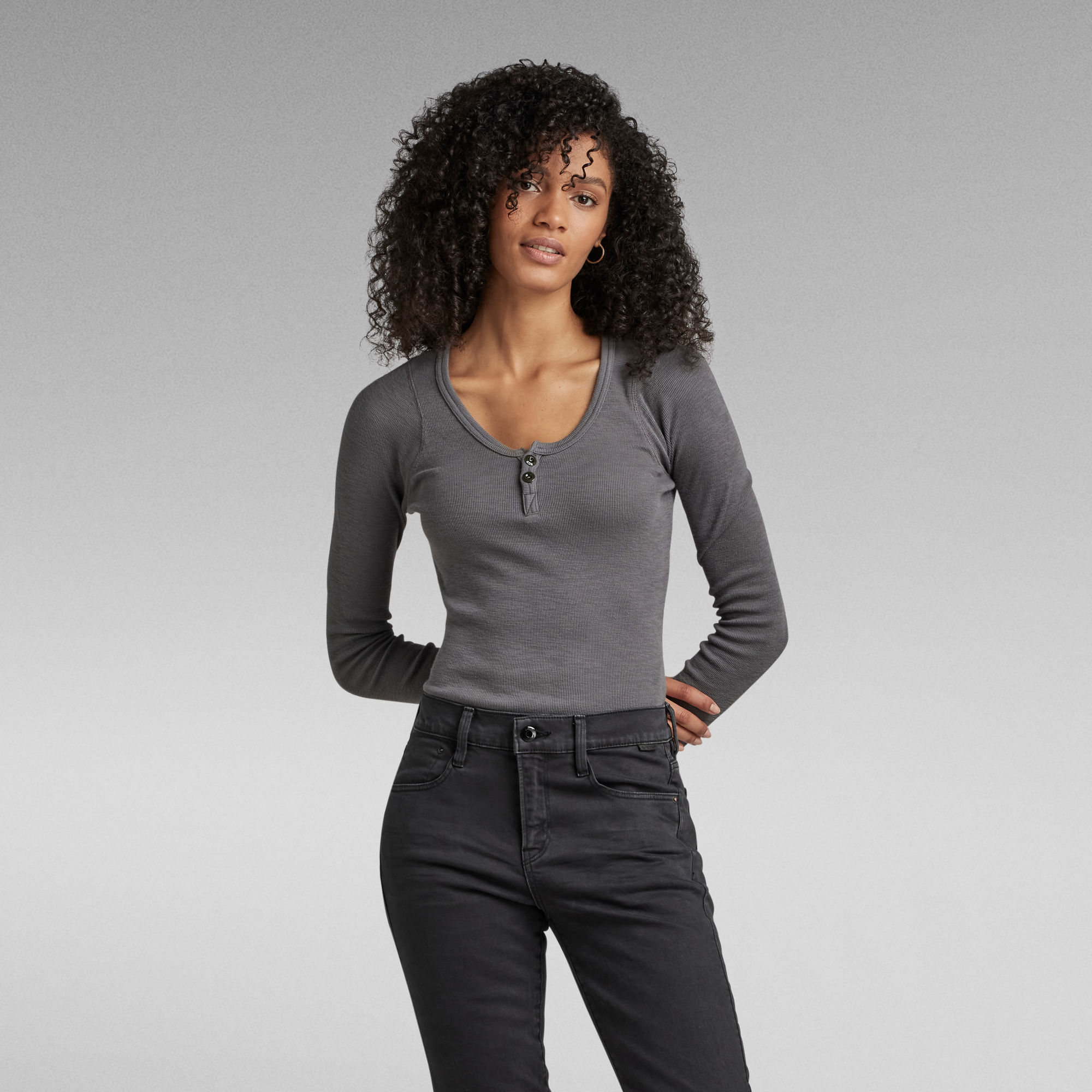 G-Star RAW Henley Body Ultra Slim Top - Grijs - Dames