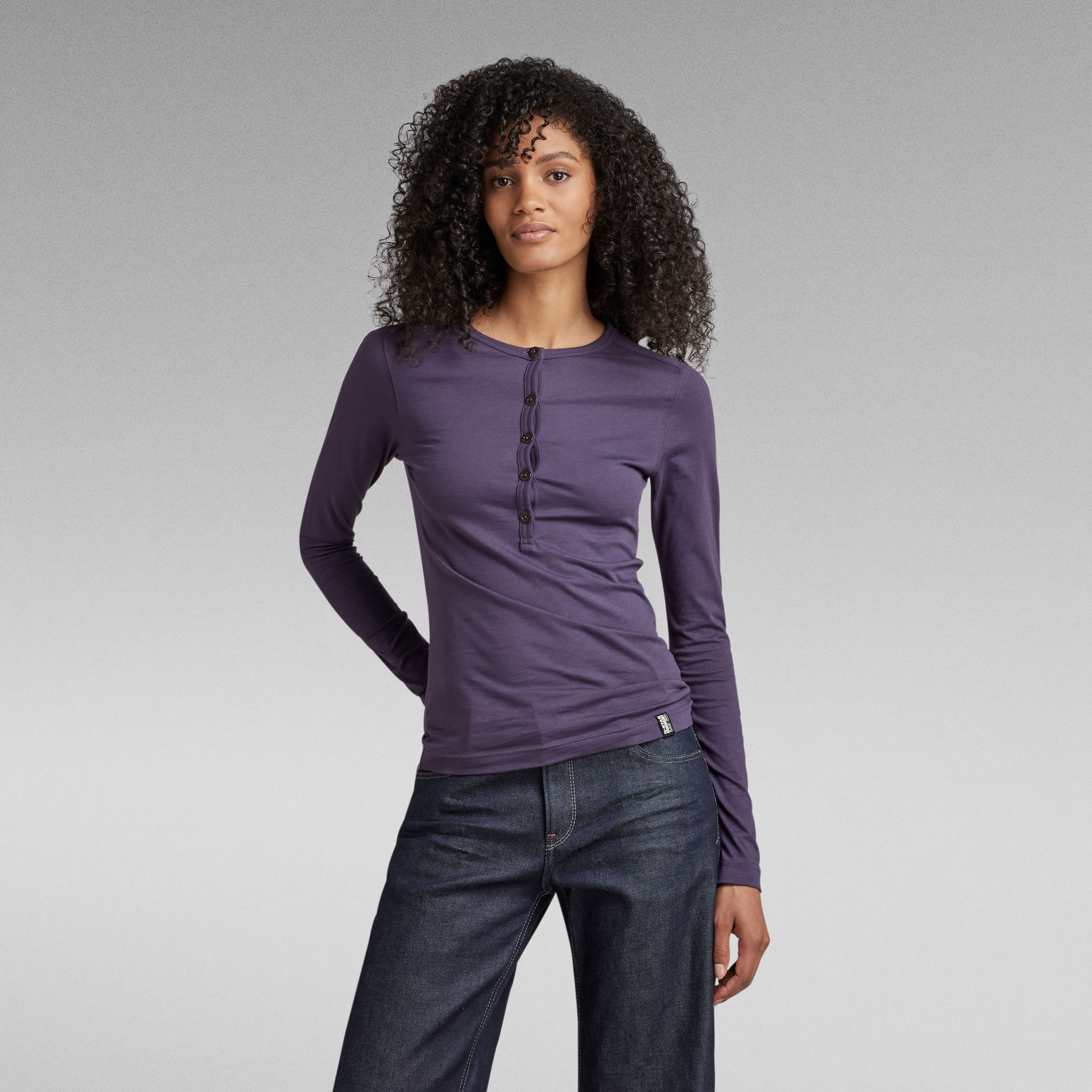 Essential Henley Slim Top - Lila - Damen