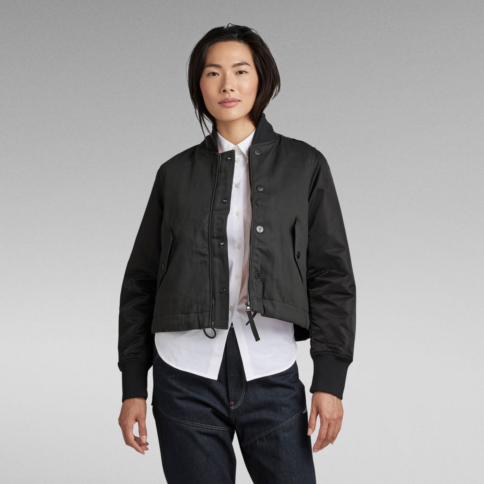 

Drawstring Bomber Jacket - Black - Women