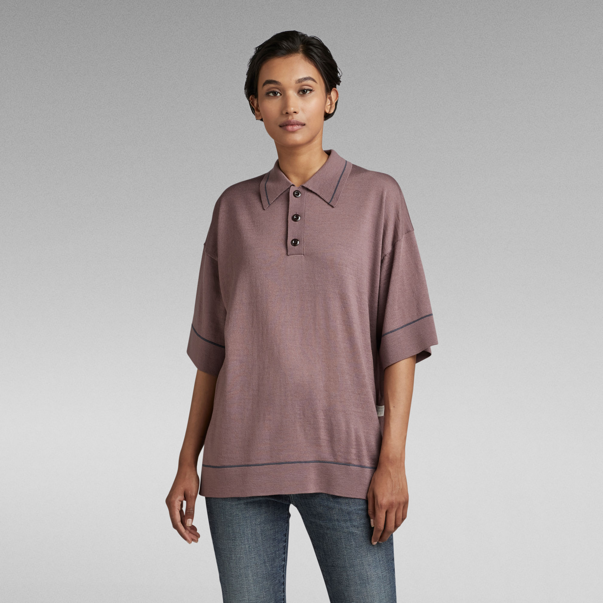 

Oversized Knitted Polo - Purple - Women