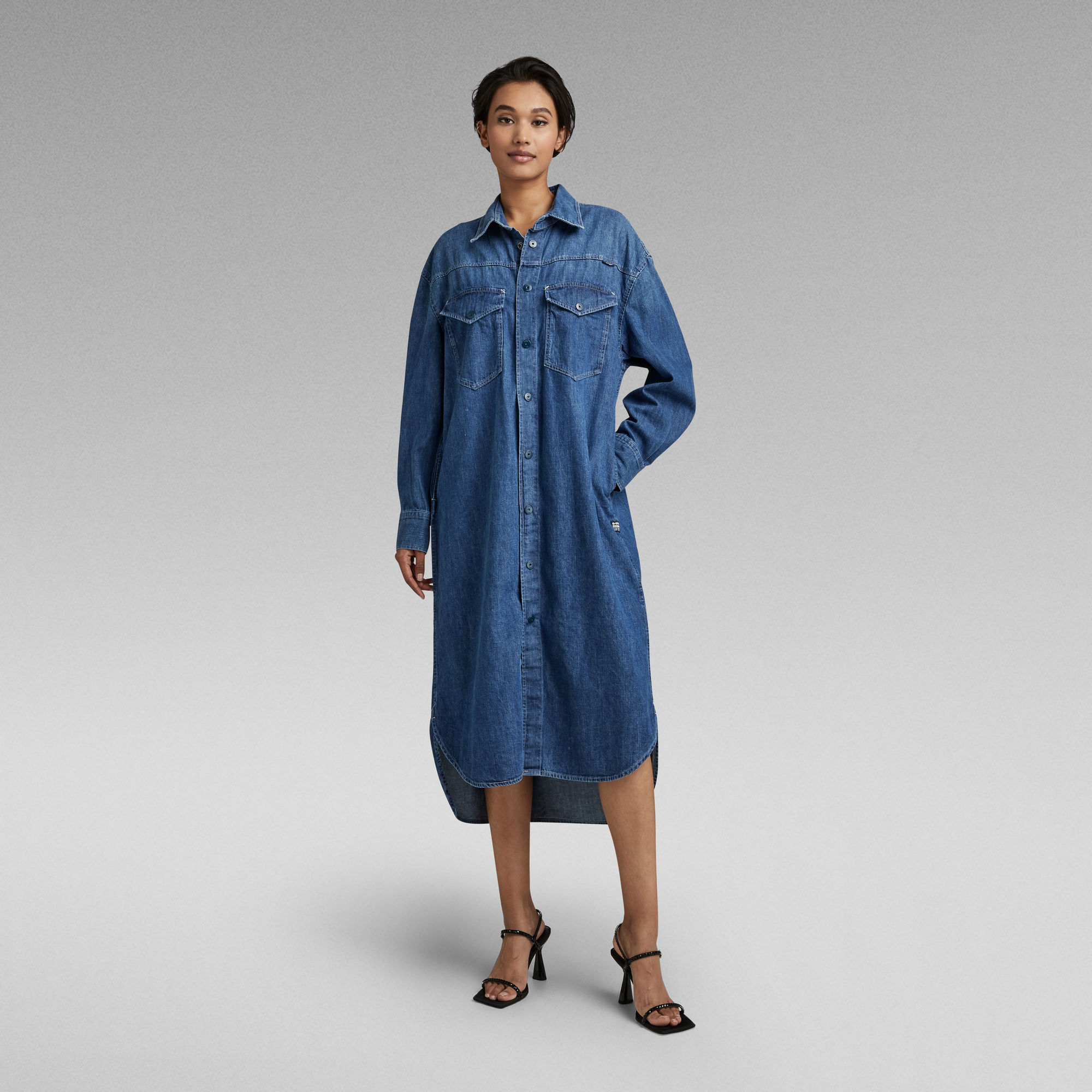 Boxy Shirt Dress - Mittelblau - Damen