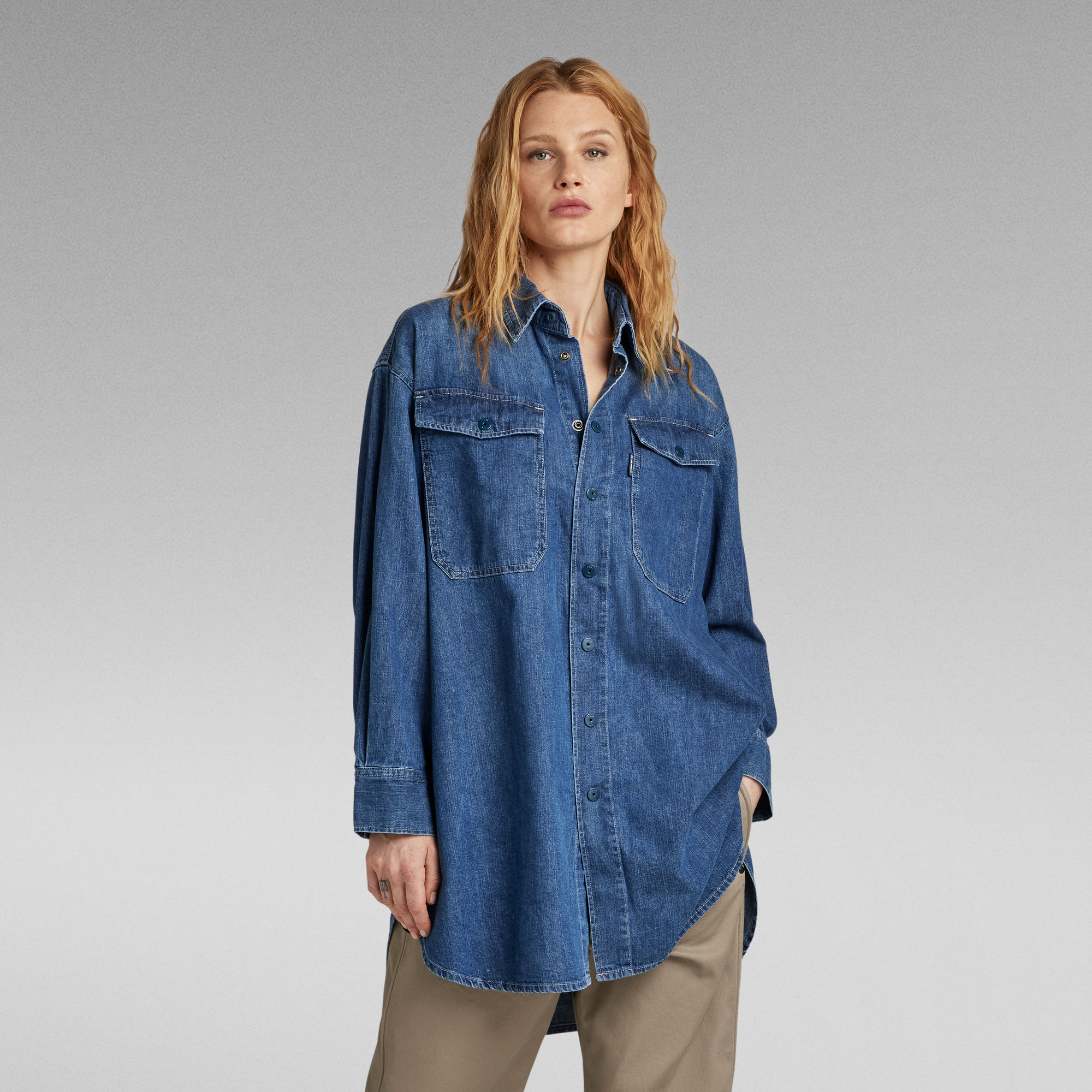 Oversized Shirt - Mittelblau - Damen