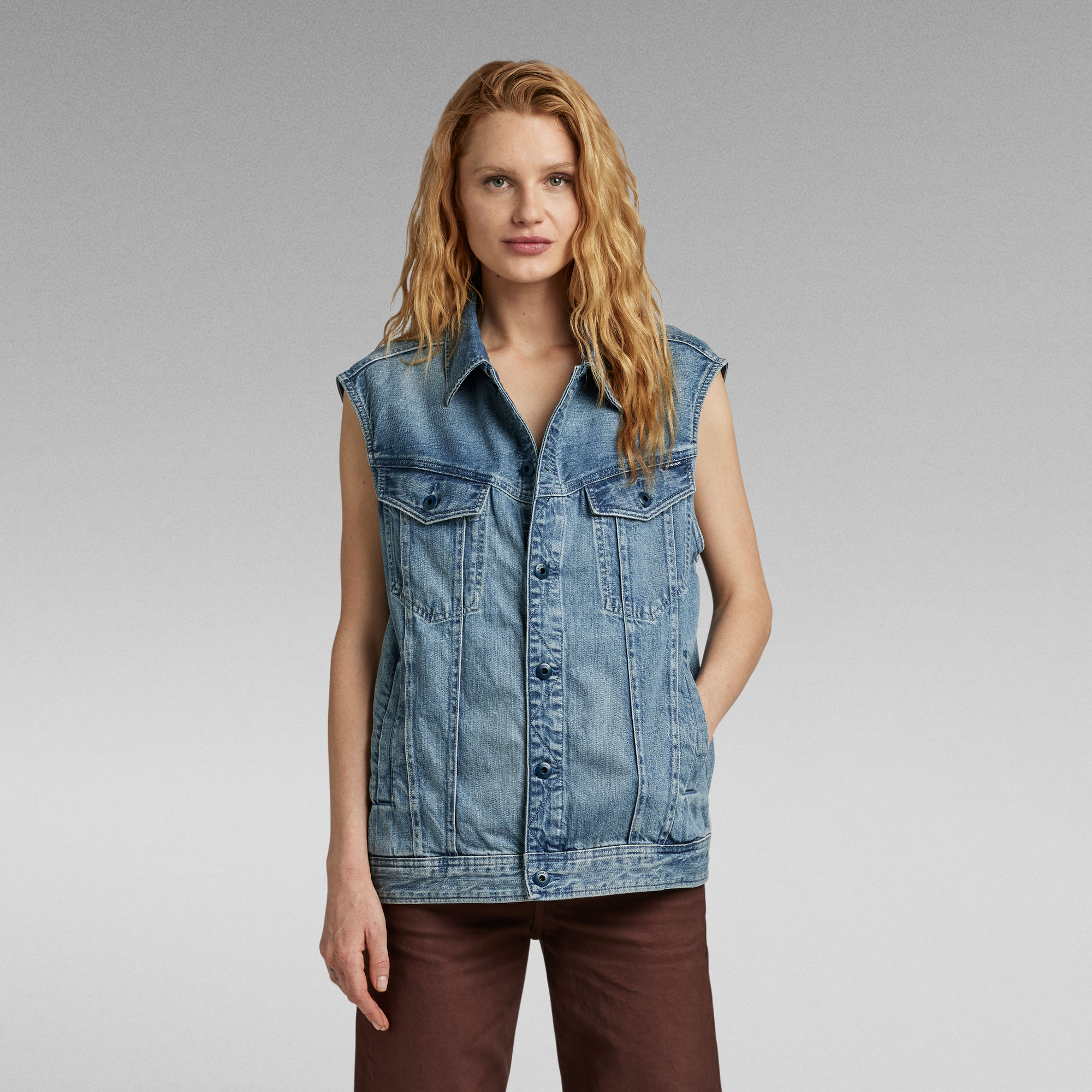 Oversized Denim Vest - Hellblau - Damen