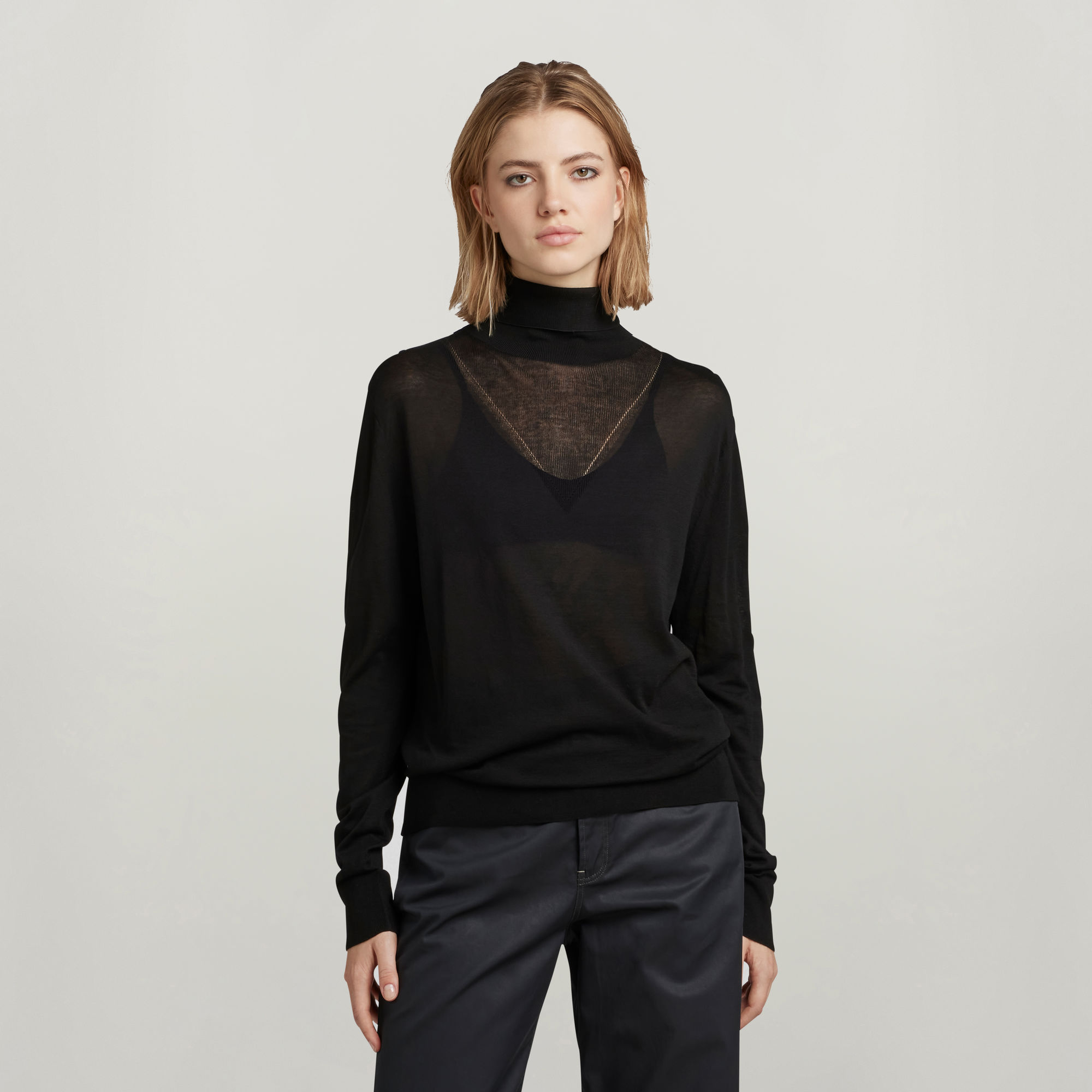 

Core Roll Neck Knitted Sweater - Black - Women