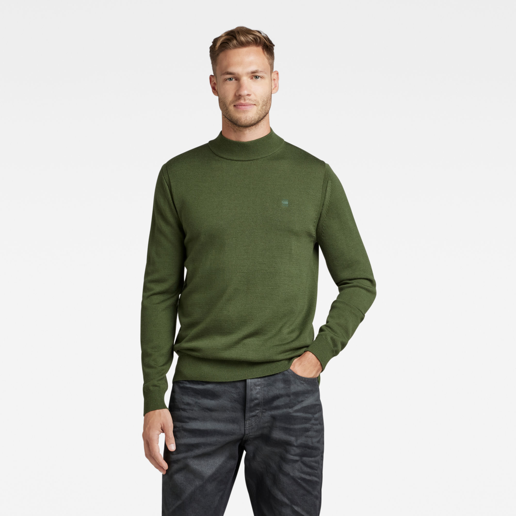 

Premium Core Mock Turtle Knitted Sweater - Green - Men