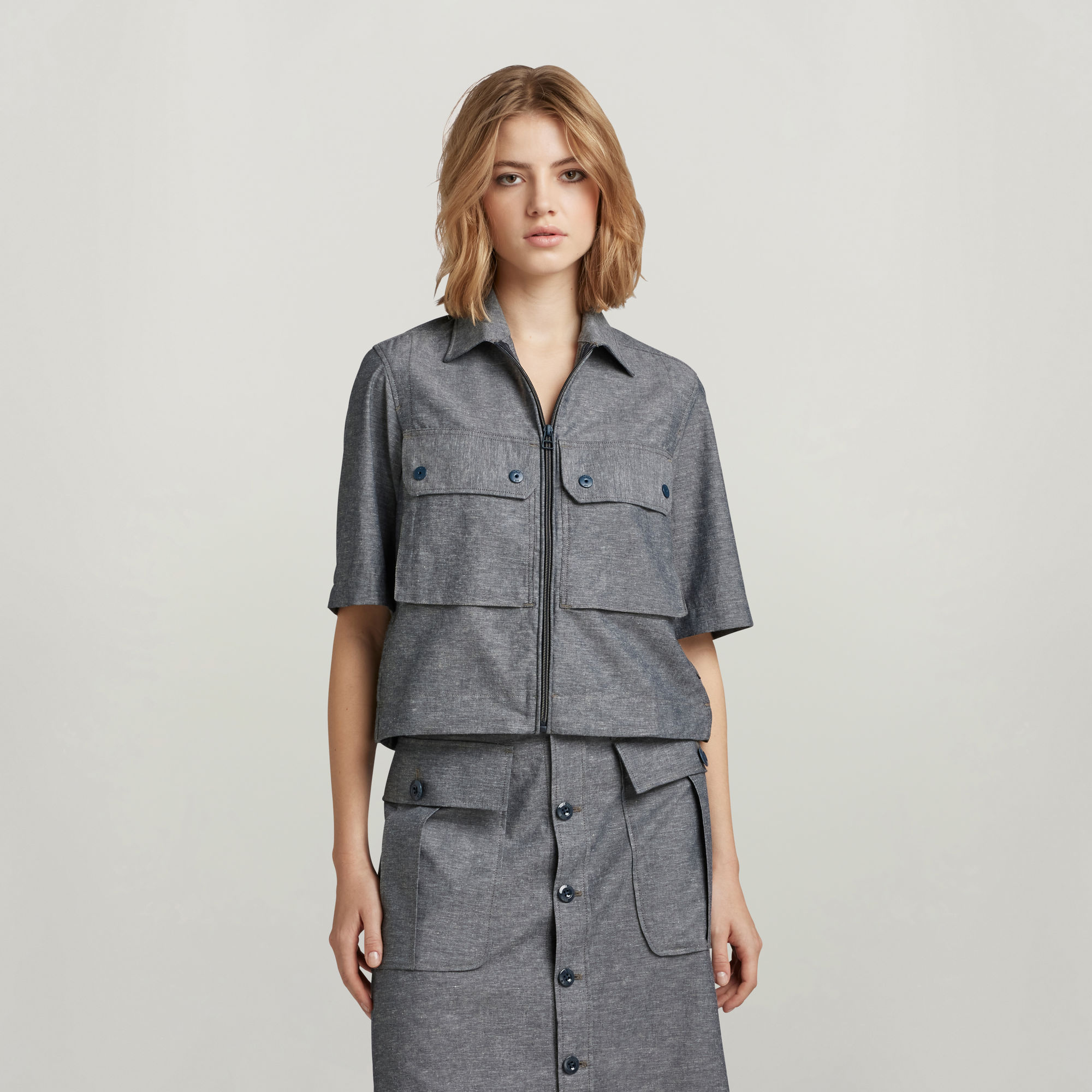 

2 Pocket Cropped Shirt - Multi color - Women