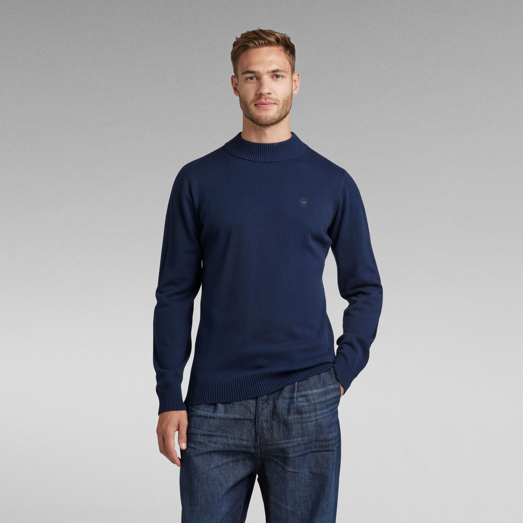 

Gebreide Trui Classic Sport Mock - Donkerblauw - Heren