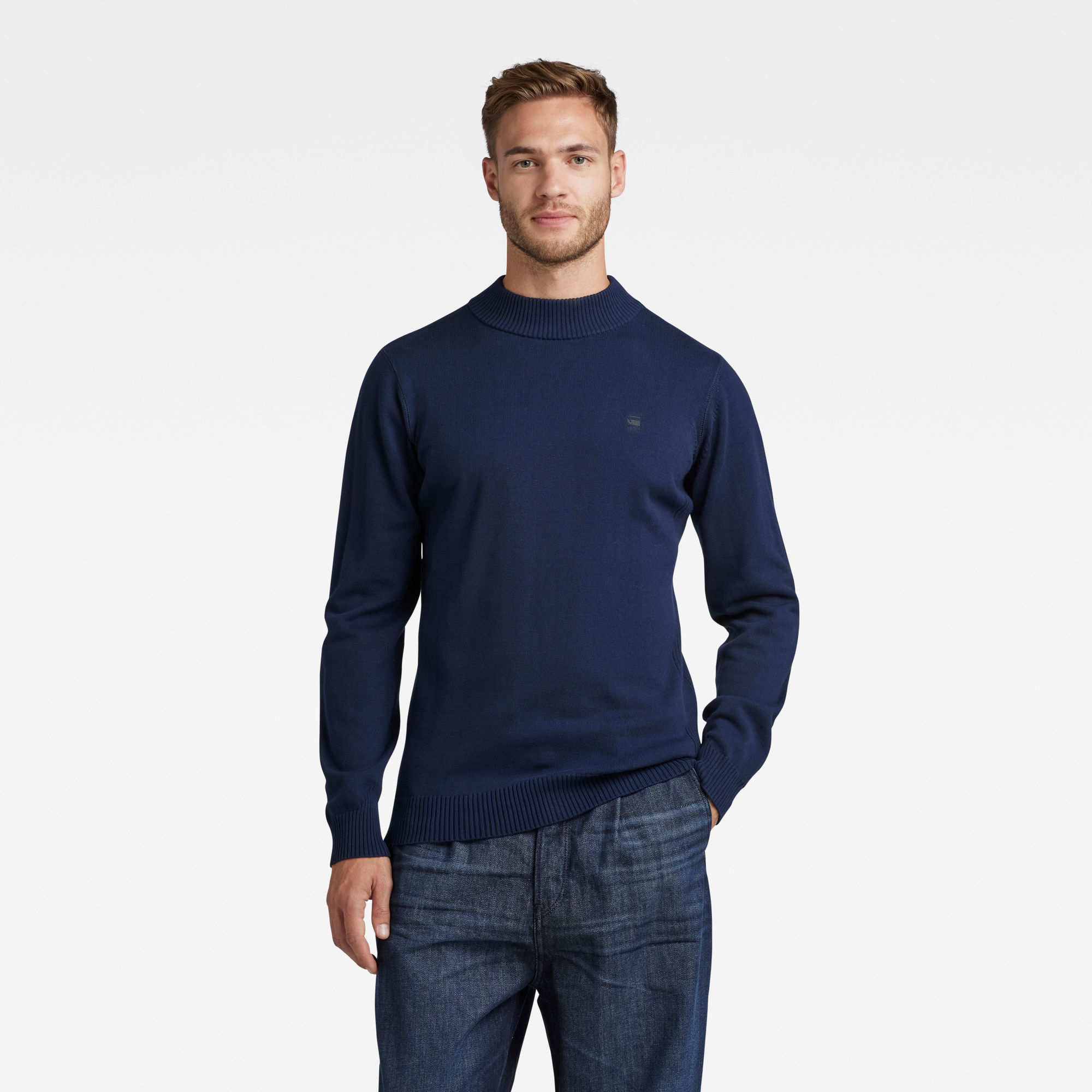 

Classic Sport Mock Knitted Sweater - Dark blue - Men