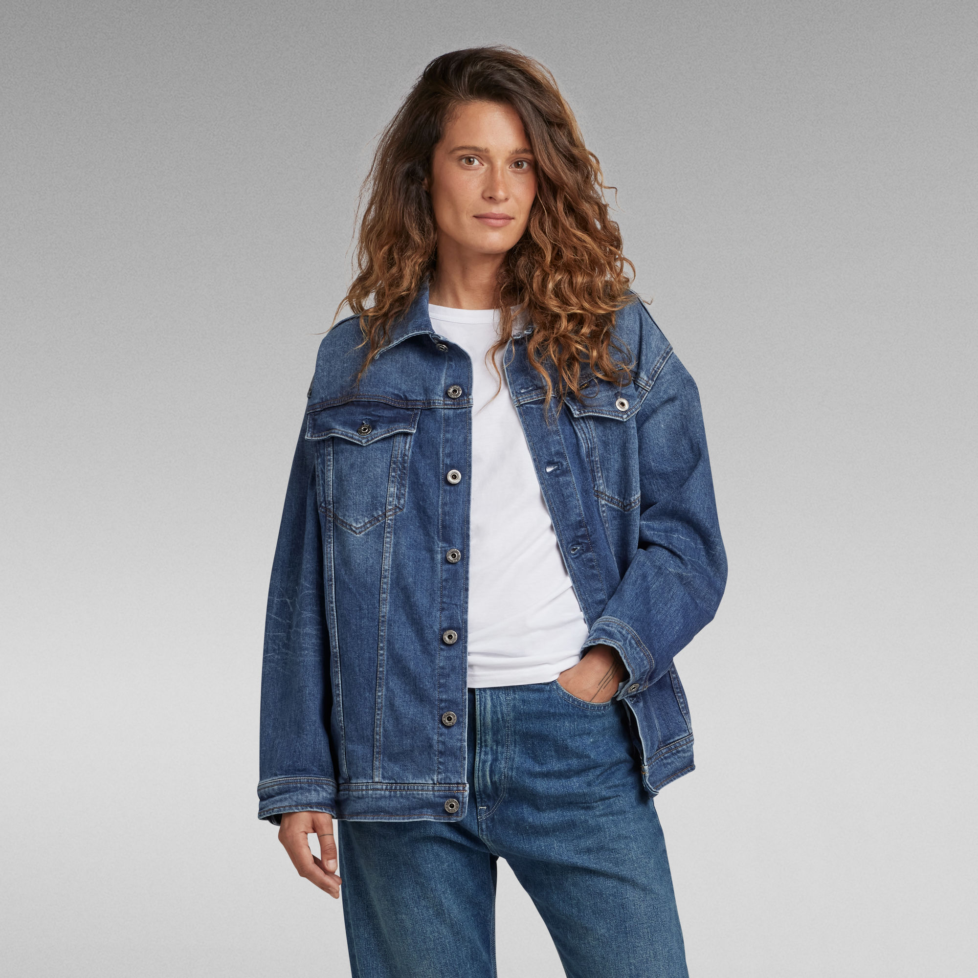 Oversized Denim Jacket - Mittelblau - Damen