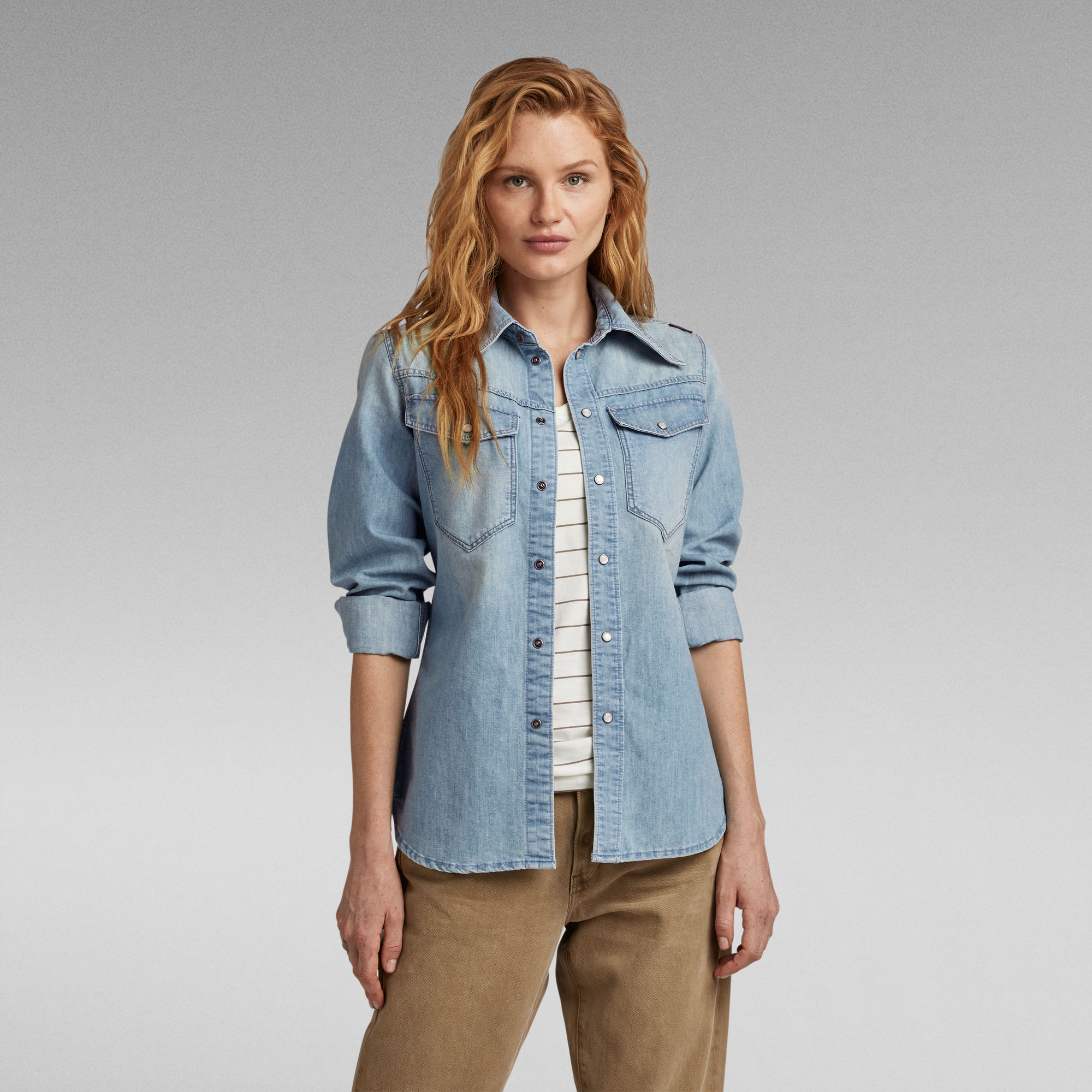 

Premium 70'S Slim Denim Shirt - Light blue - Women