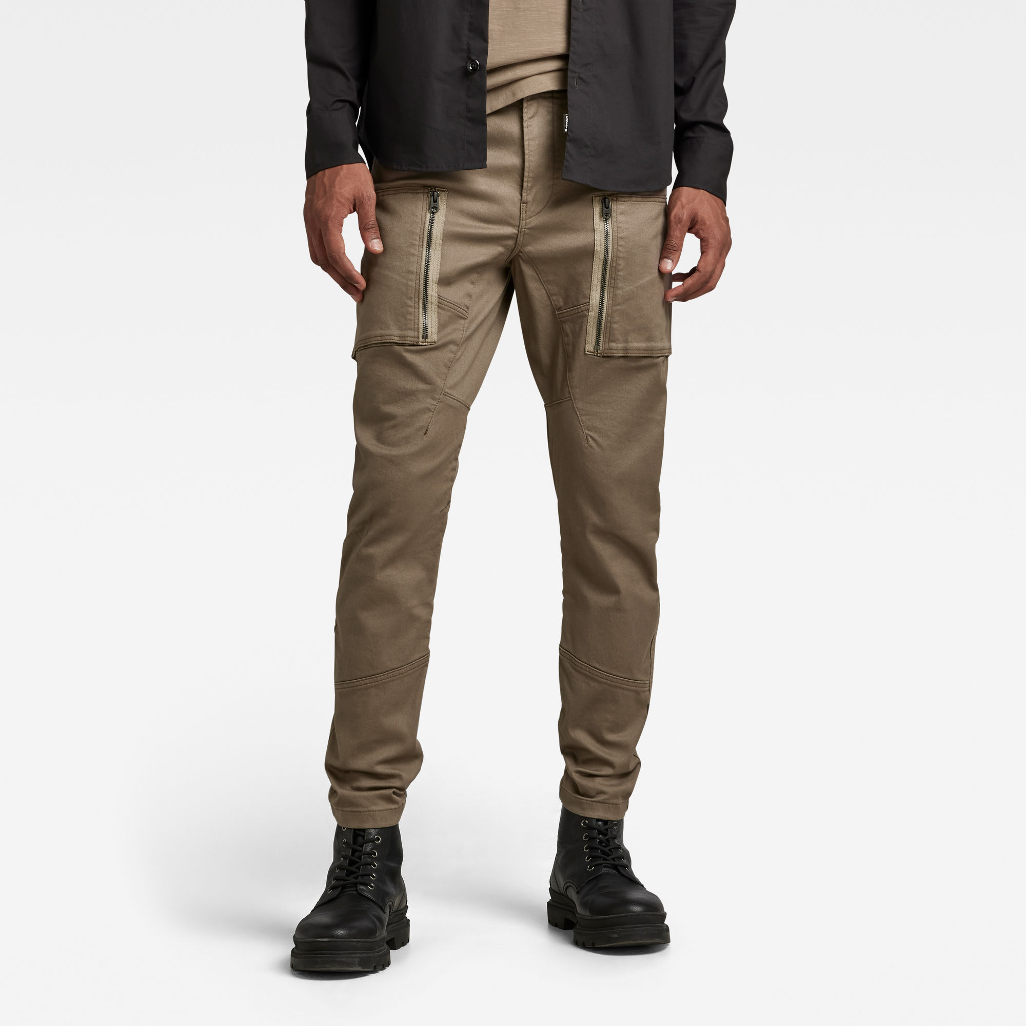 

Zip Pocket 3D Skinny Cargo Pants - Brown - Men