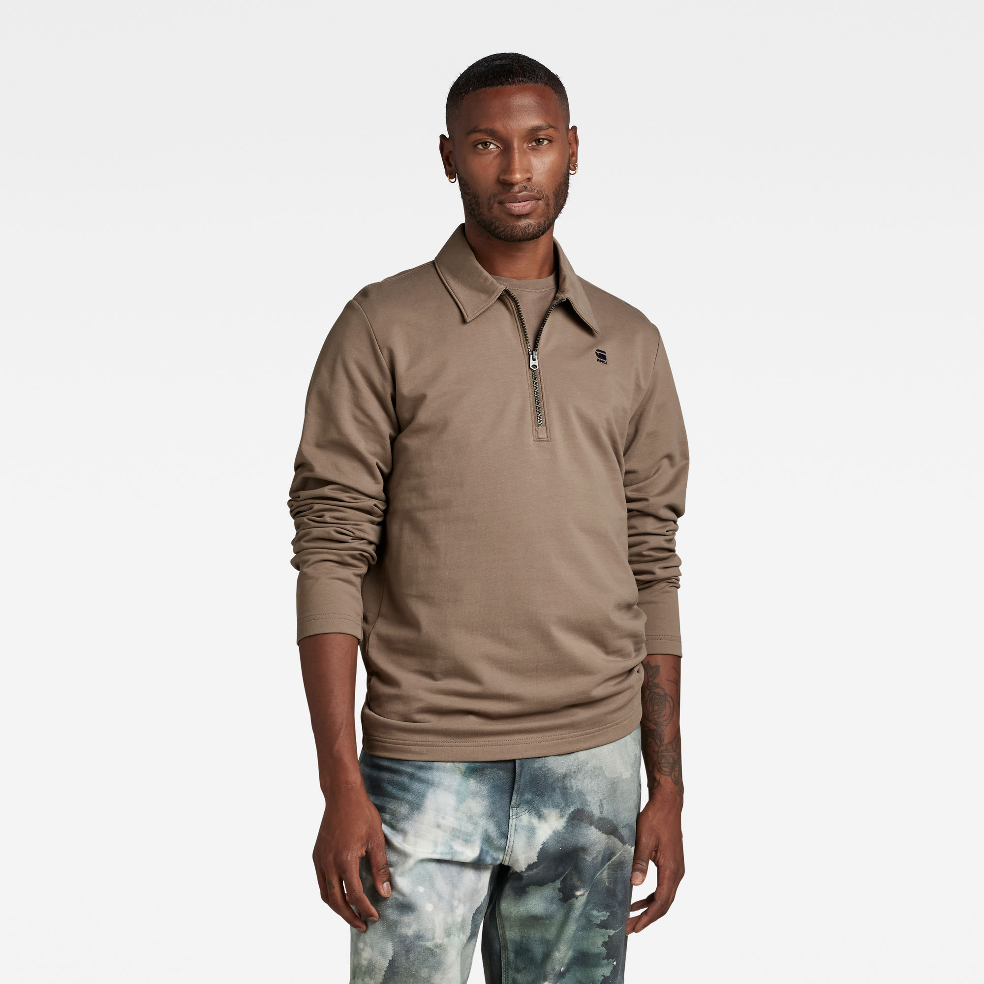 

Lichtgewicht Polo Sweater Korte Rits - Bruin - Heren