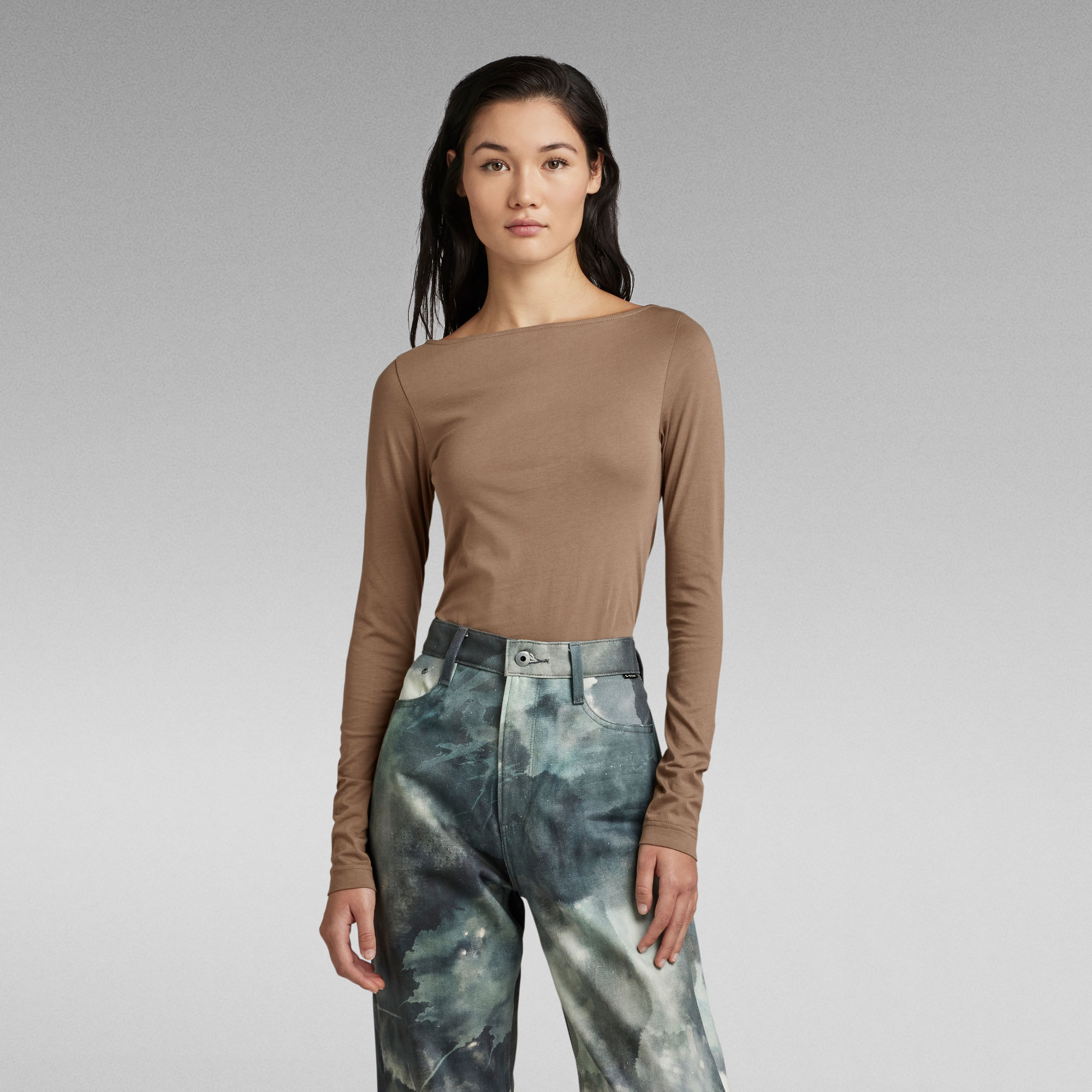

Boat Slim Top - Bruin - Dames