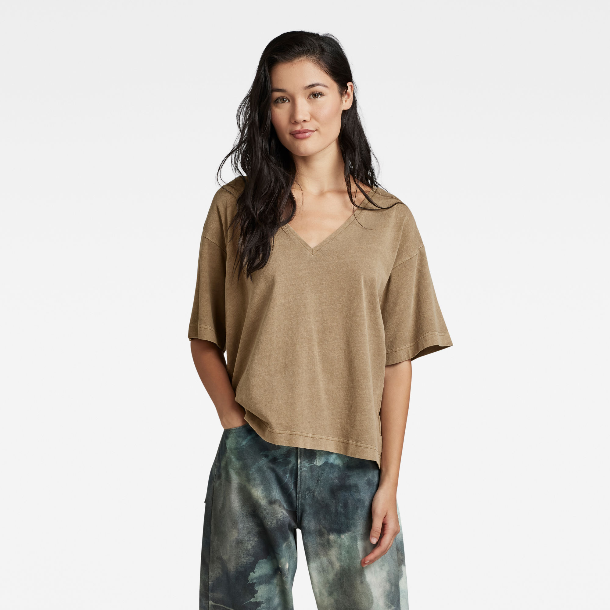 

Diepe V-Hals Top Overdyed Loose - Bruin - Dames