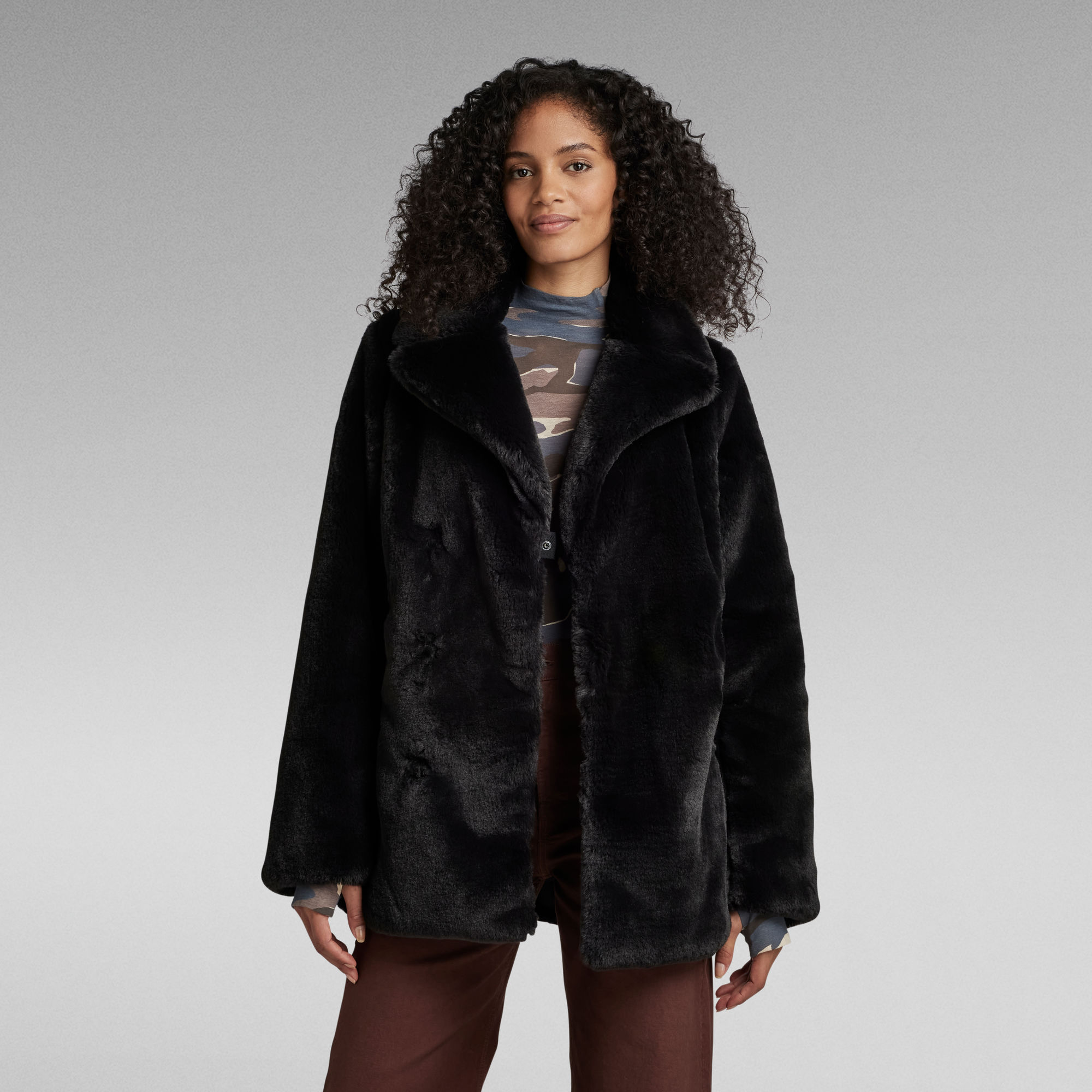 Faux Fur Soft Cabanjacke - Schwarz - Damen