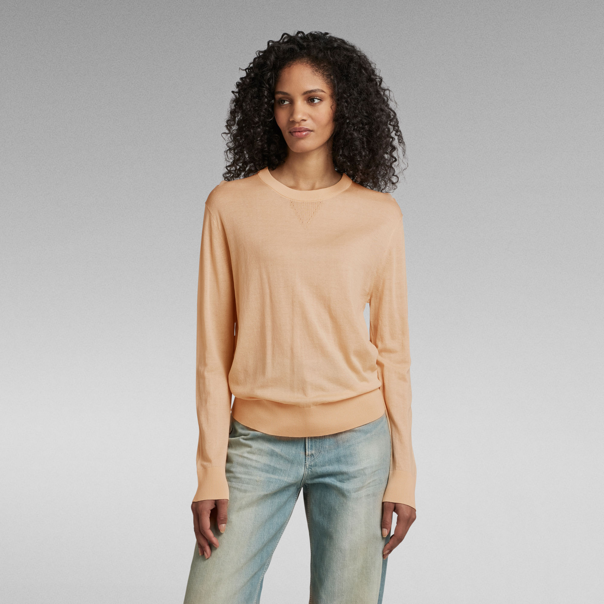 Core Round Neck Knitted Top - Beige - Damen