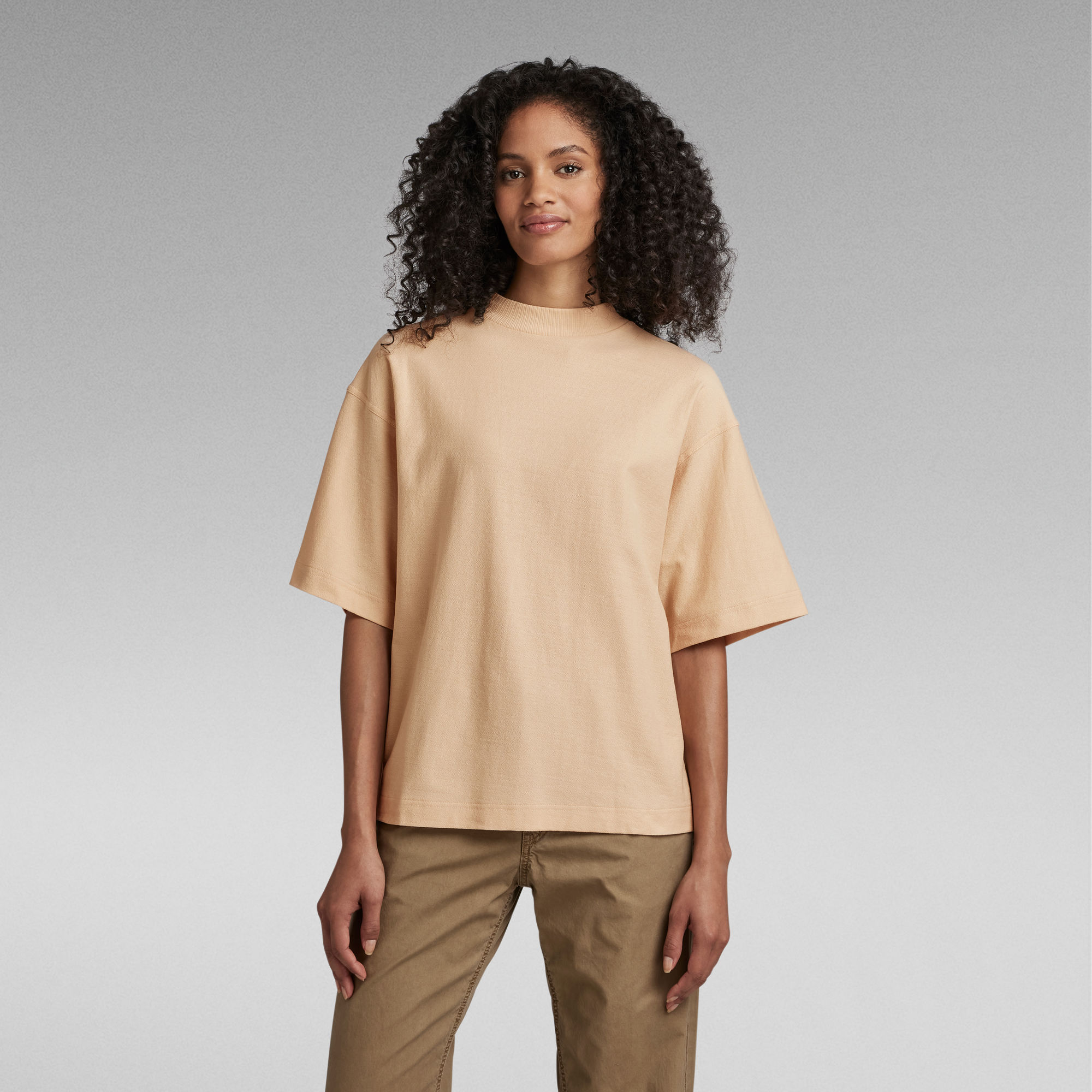 

Mock Neck Loose Top - Beige - Women