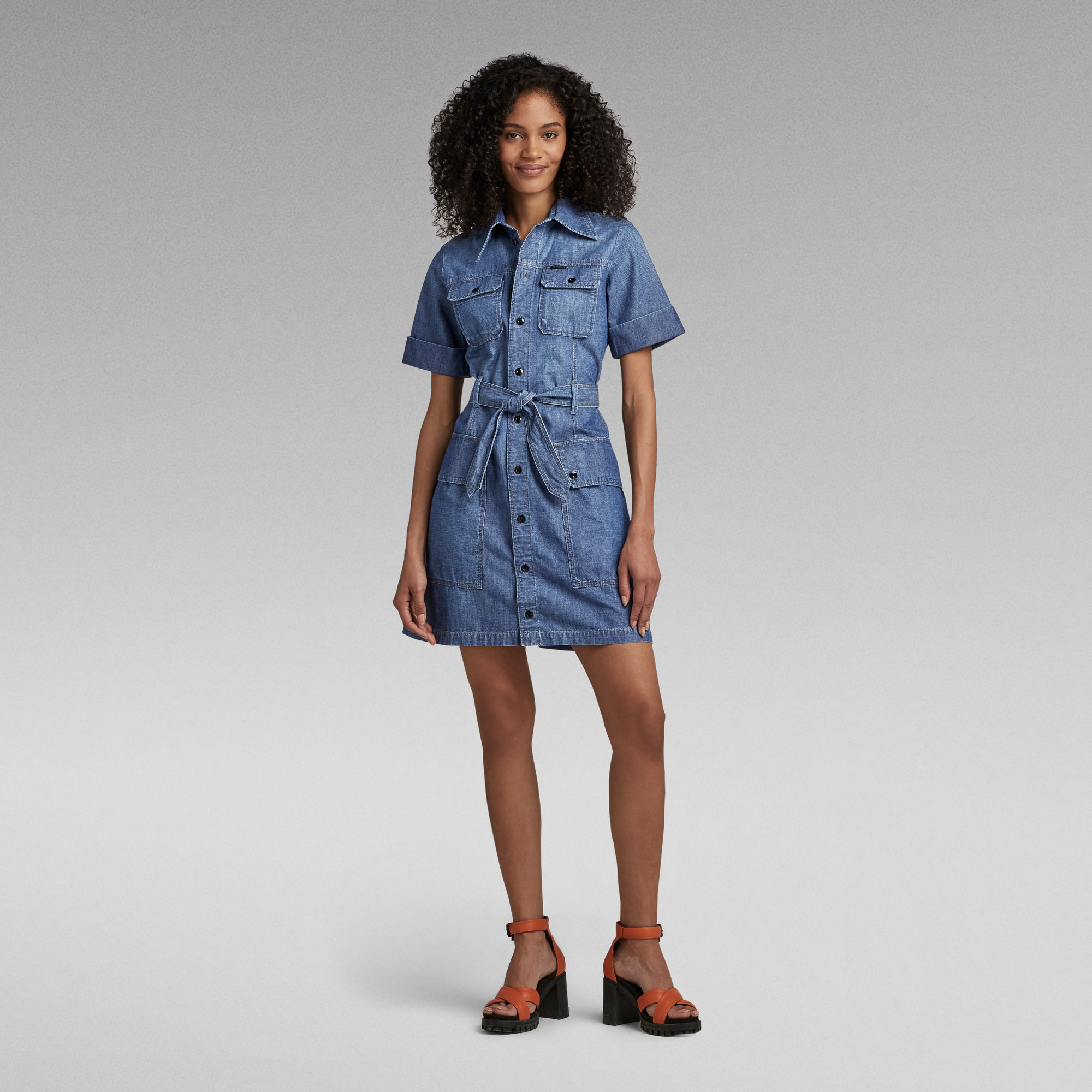 

Premium Military Shirt Dress - Medium blue - Women