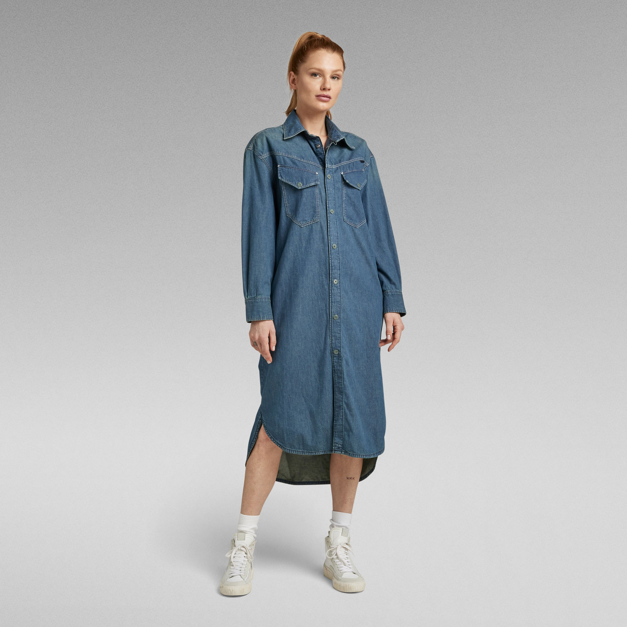 

Long Western Shirt Dress Evergreen - Medium blue - Women