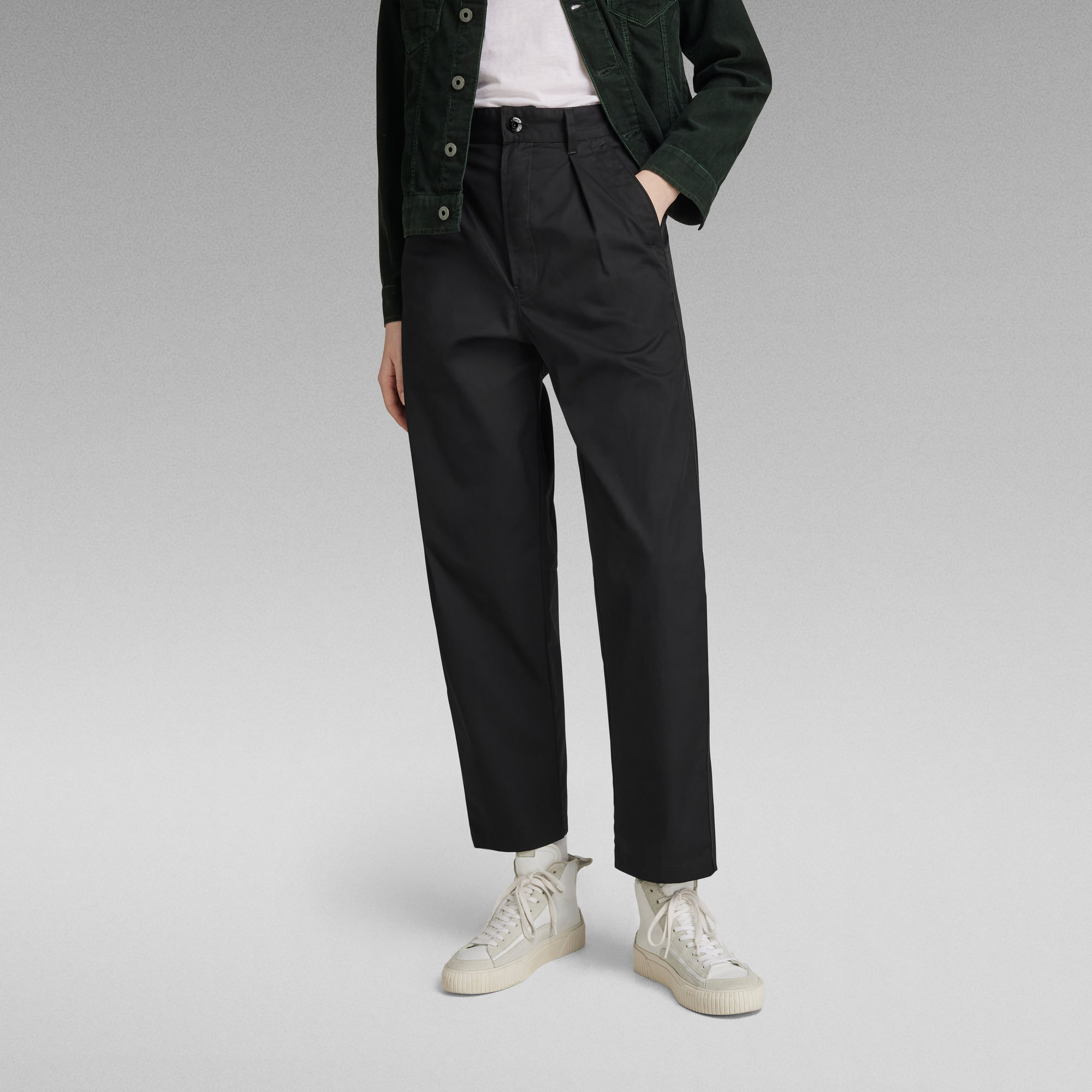 

Pleated High Waist Chino - Zwart - Dames