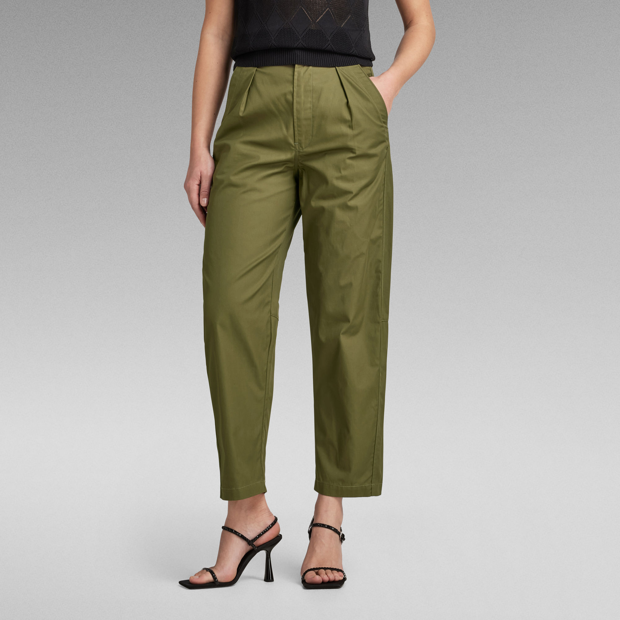 

Pleated High Waist Chino - Green - Women