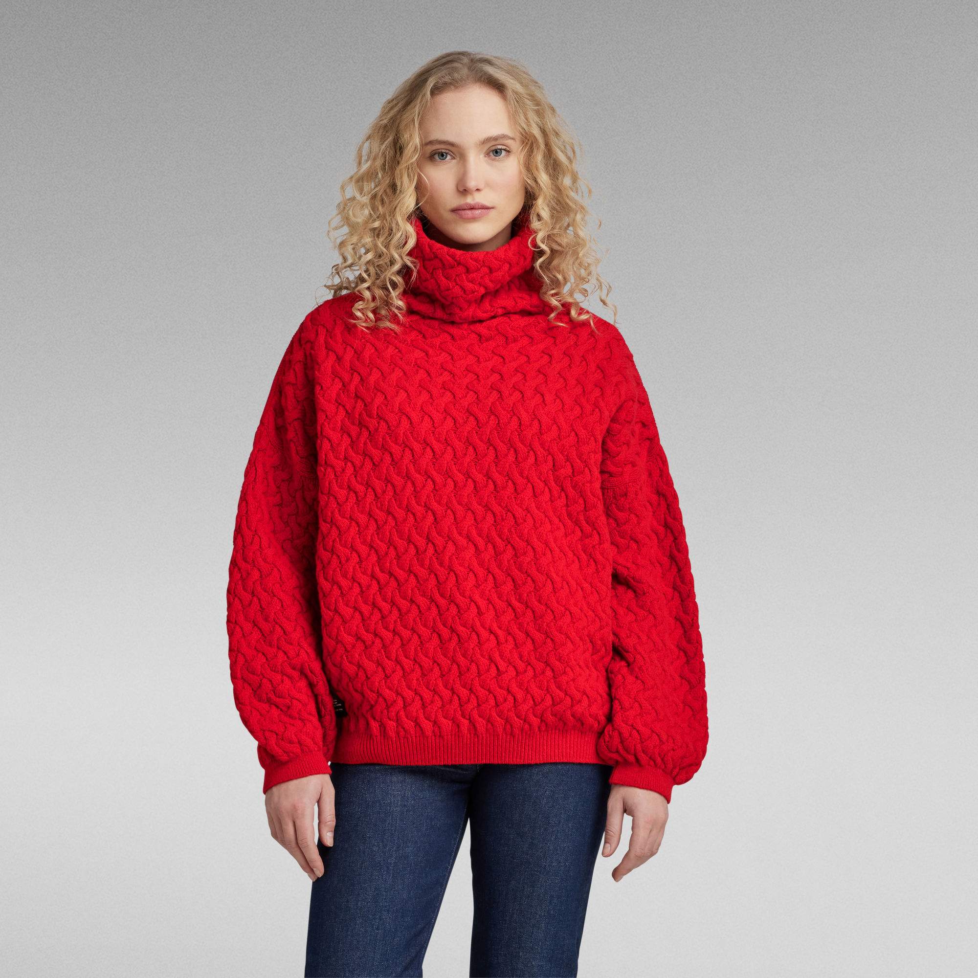 Chunky Loose Turtle Knitted Pullover - Rot - Damen