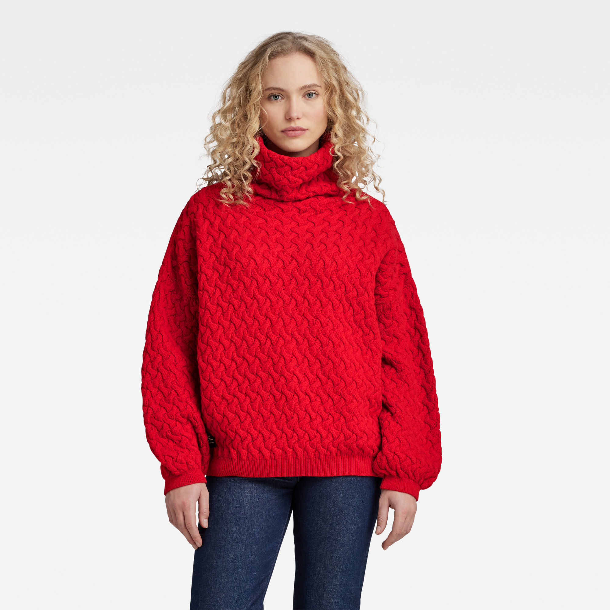 

Chunky Loose Turtle Knitted Sweater - Red - Women