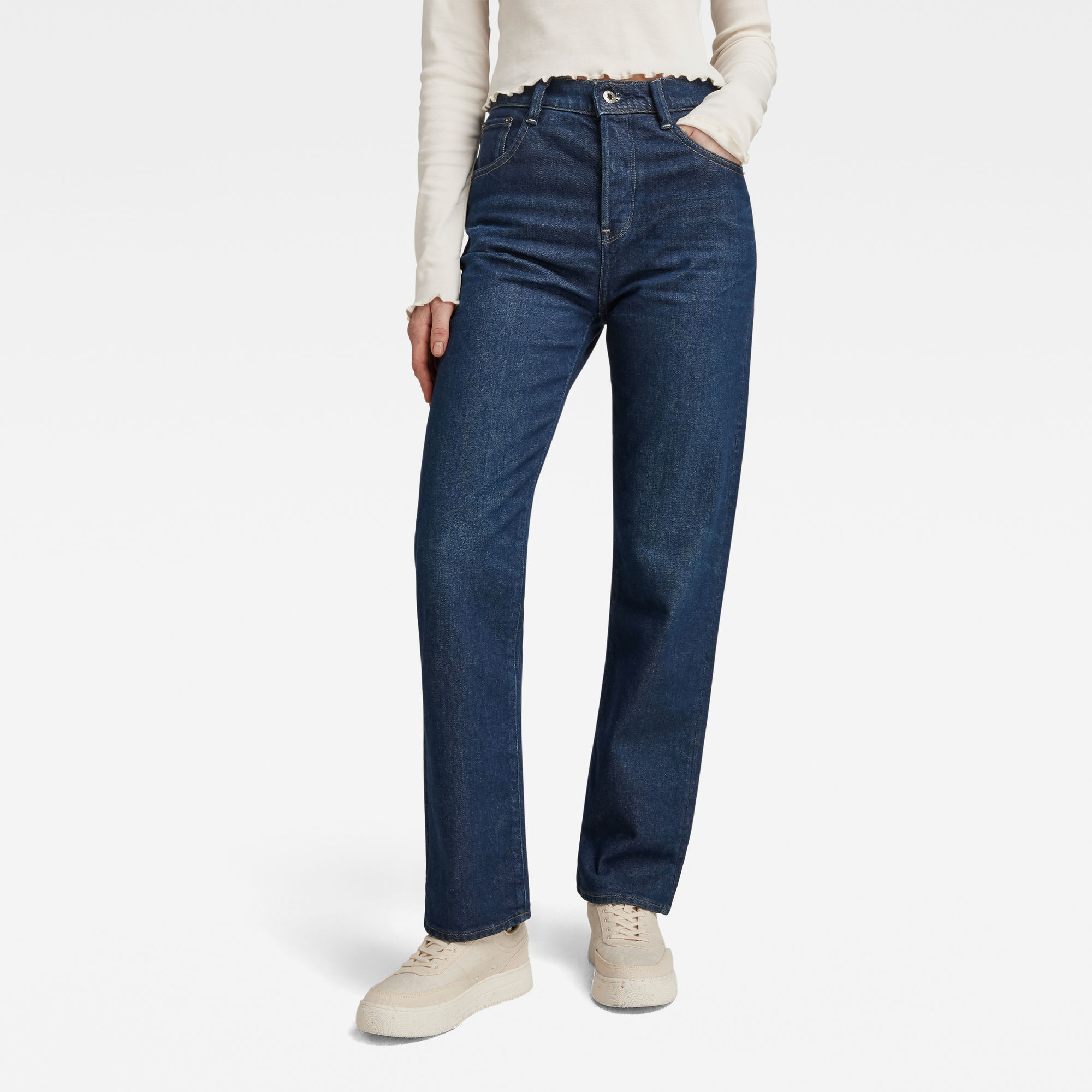 

Viktoria High Straight Jeans - Donkerblauw - Dames