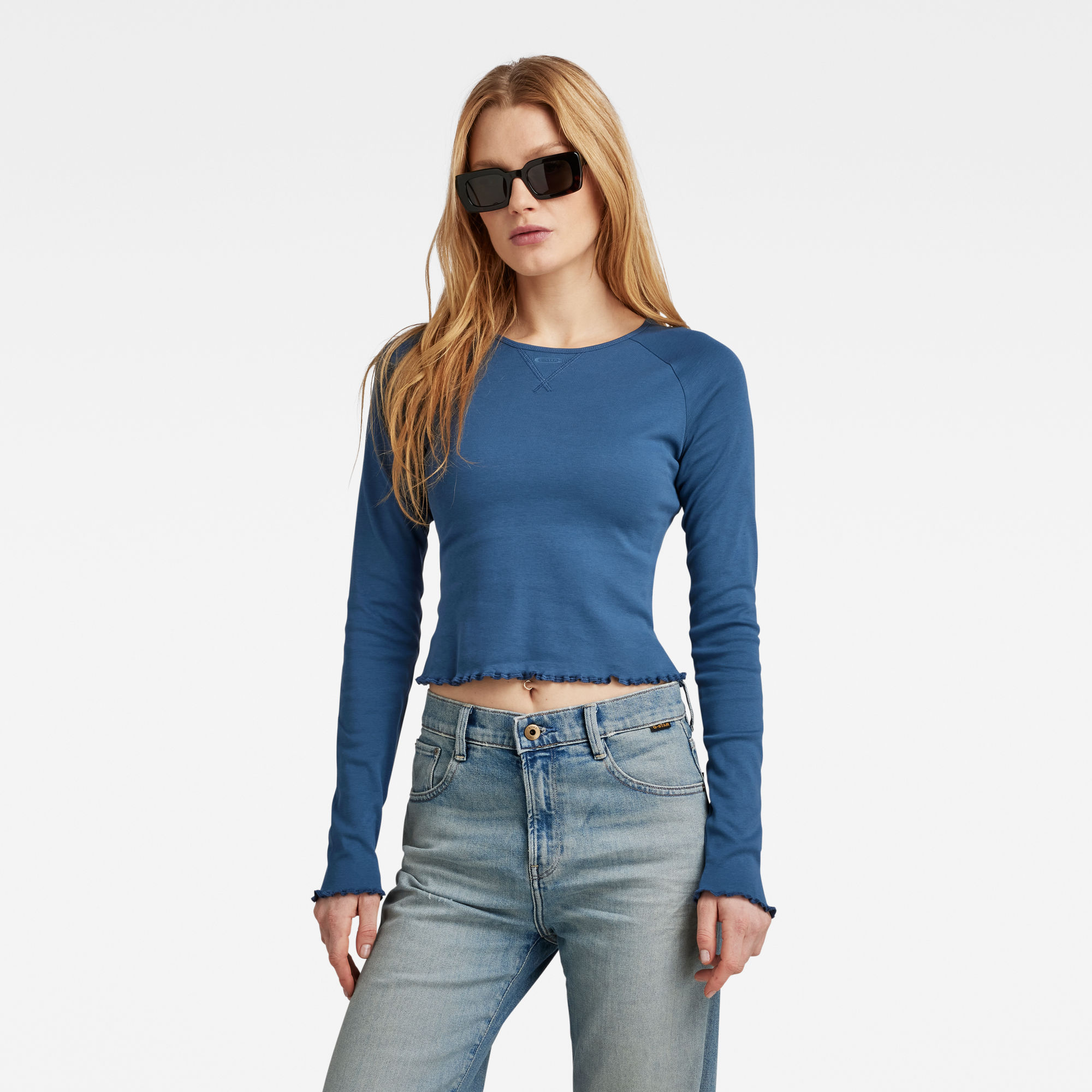

Cropped Baby Sister Raglan Top - Mittelblau - Damen
