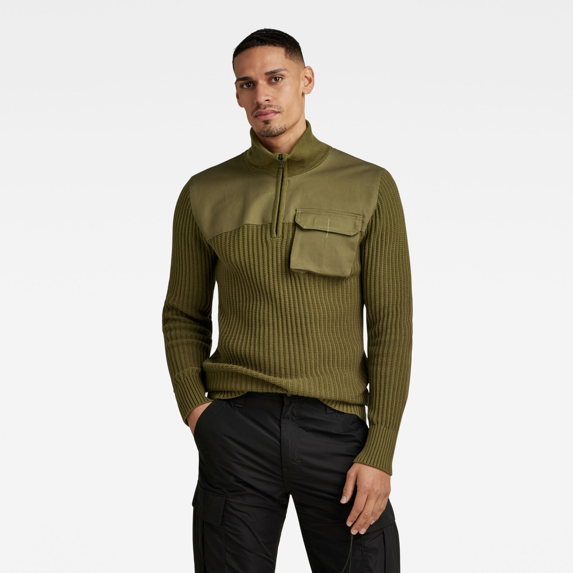 

Army Half Zip Knitted Pullover - Grün - Herren