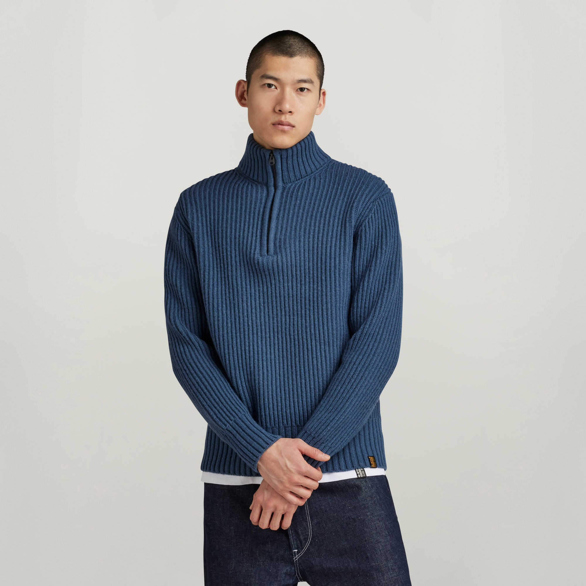 

Essential Gebreide Schipperstrui Trui - Midden blauw - Heren