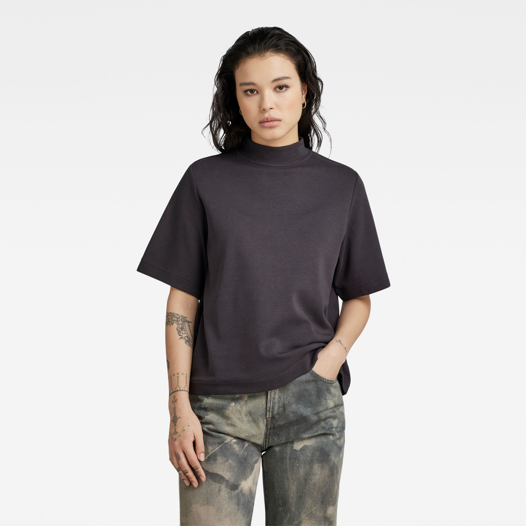 

Moto Logo Mock Top - Grey - Women