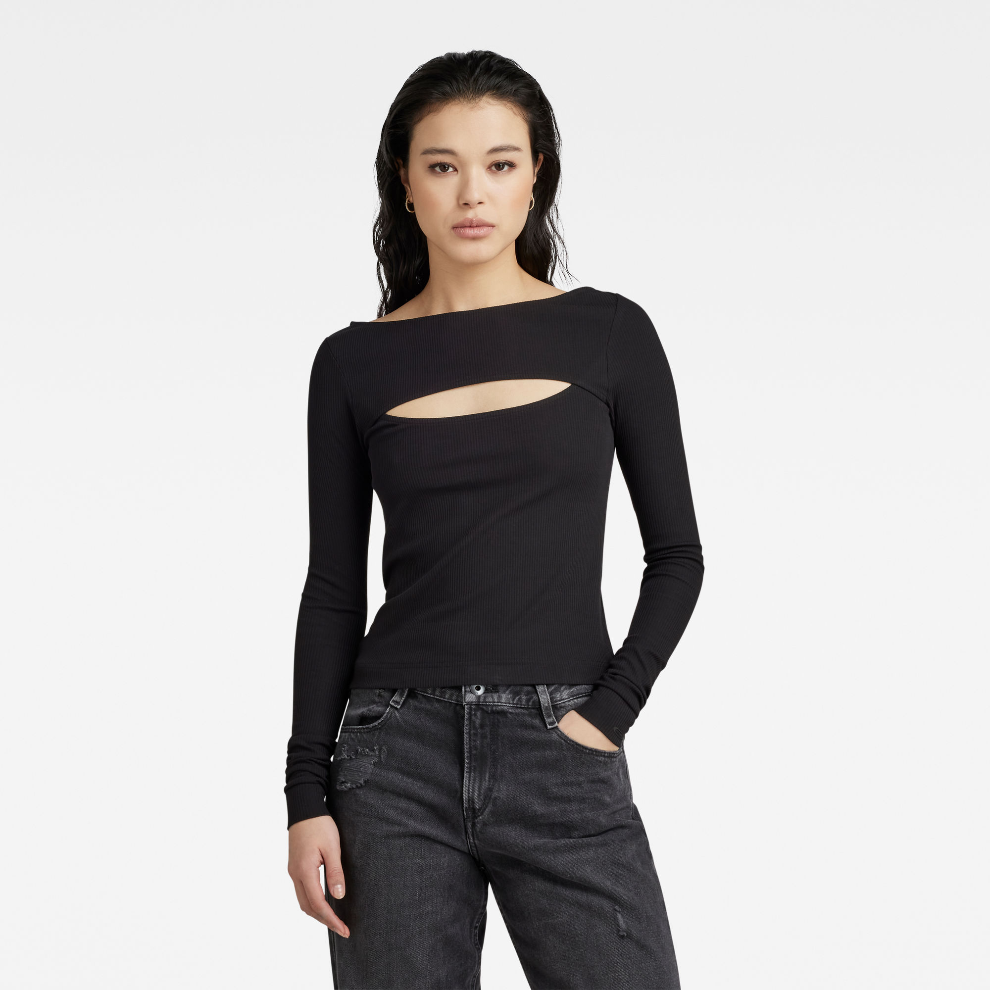 

Cut-Out Slim Boat Top - Black - Women