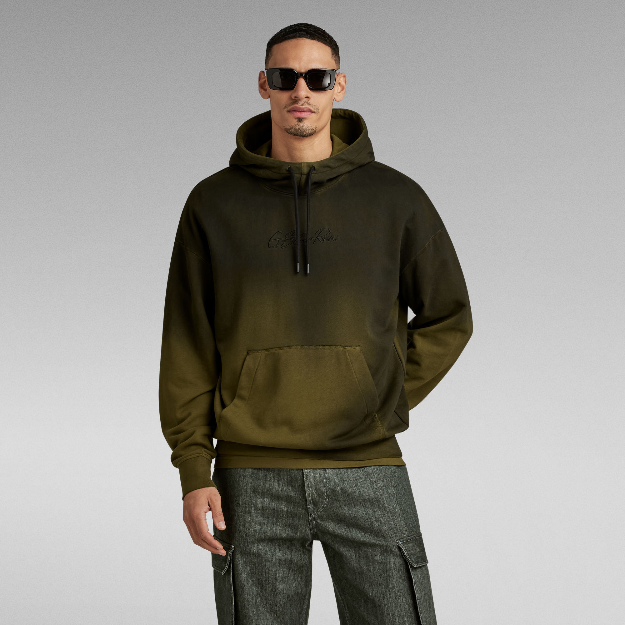 Hand Sprayed Hooded Loose Sweatshirt - Grün - Herren